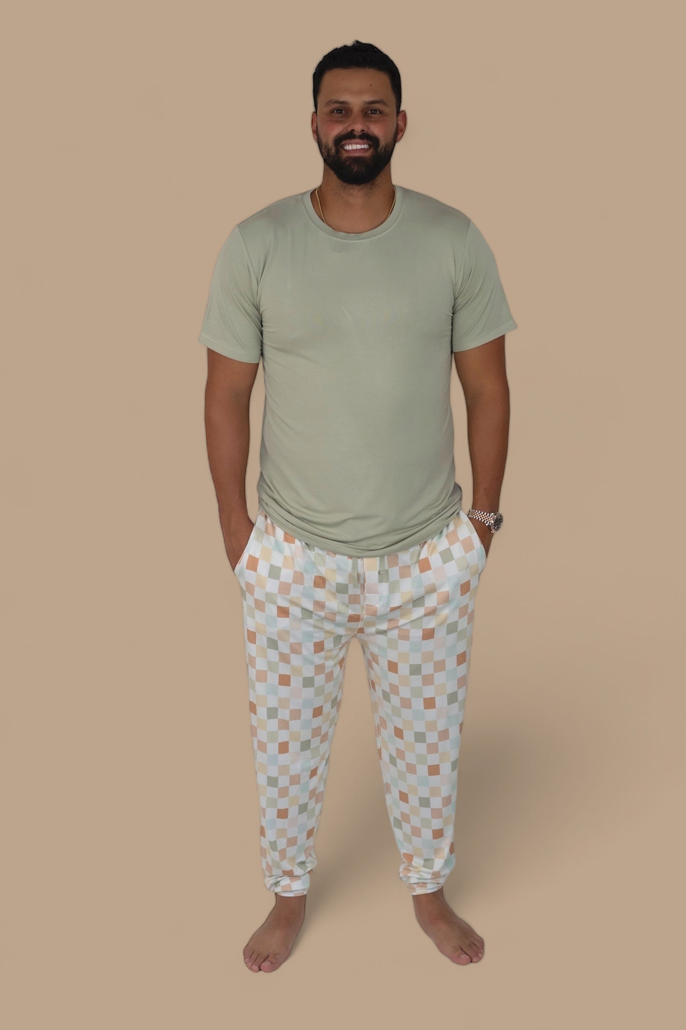 Muted Checkers Short Sleeve Men's Dream Jogger Set