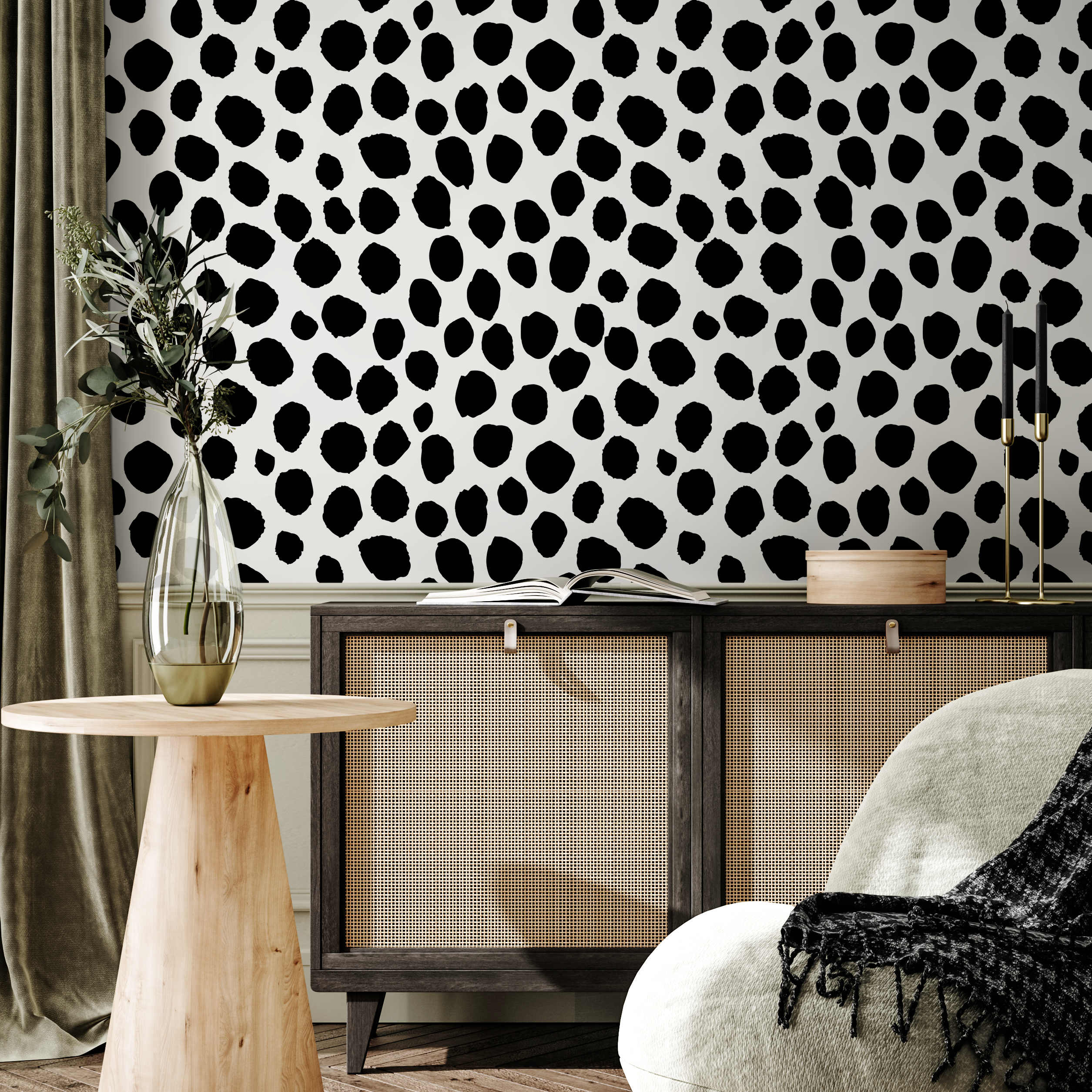 Abstract Wallpaper With An Irregular Dot Motif In Black And White - A326
