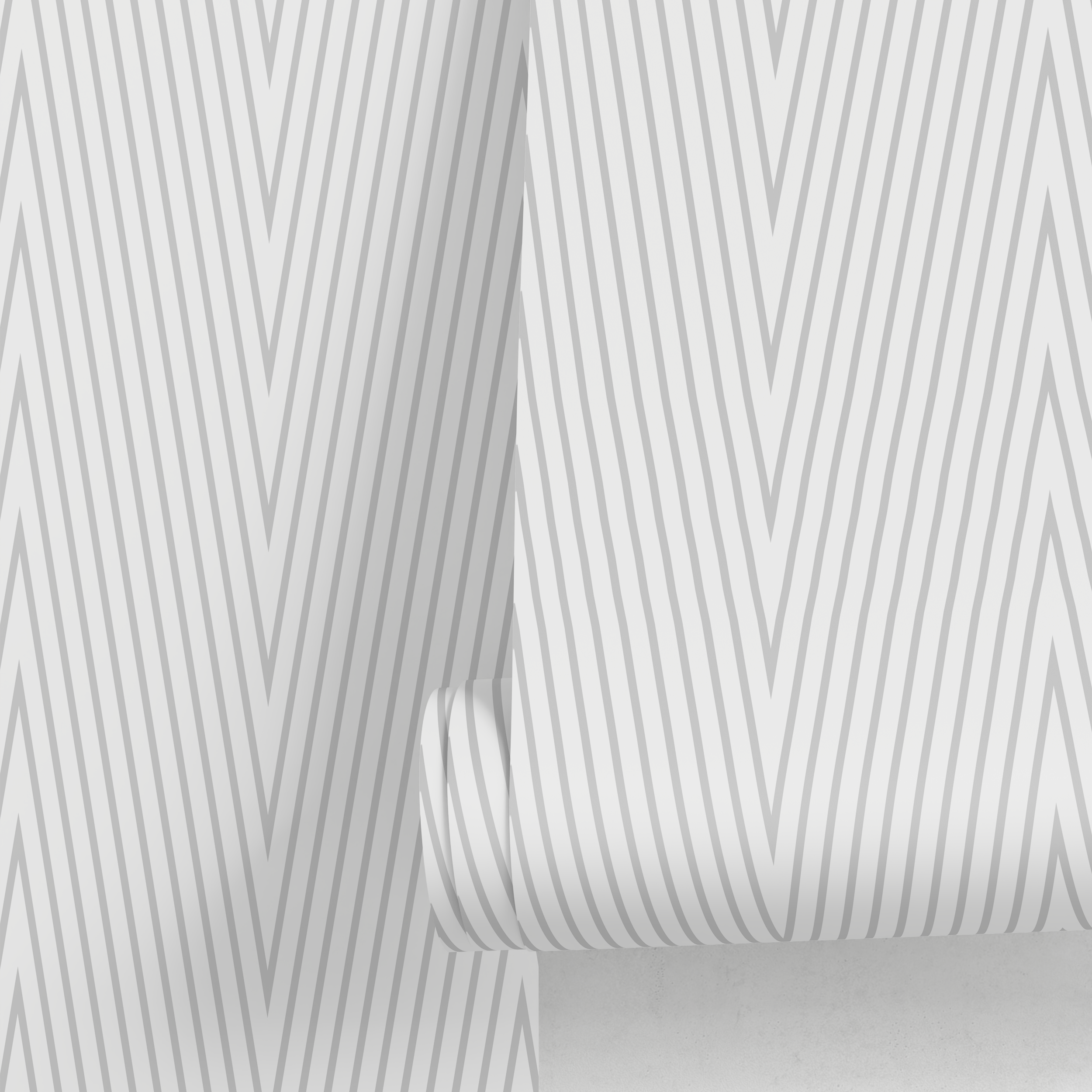 Geometric Wallpaper With A Thin Line Chevron Motif In Gray - A332