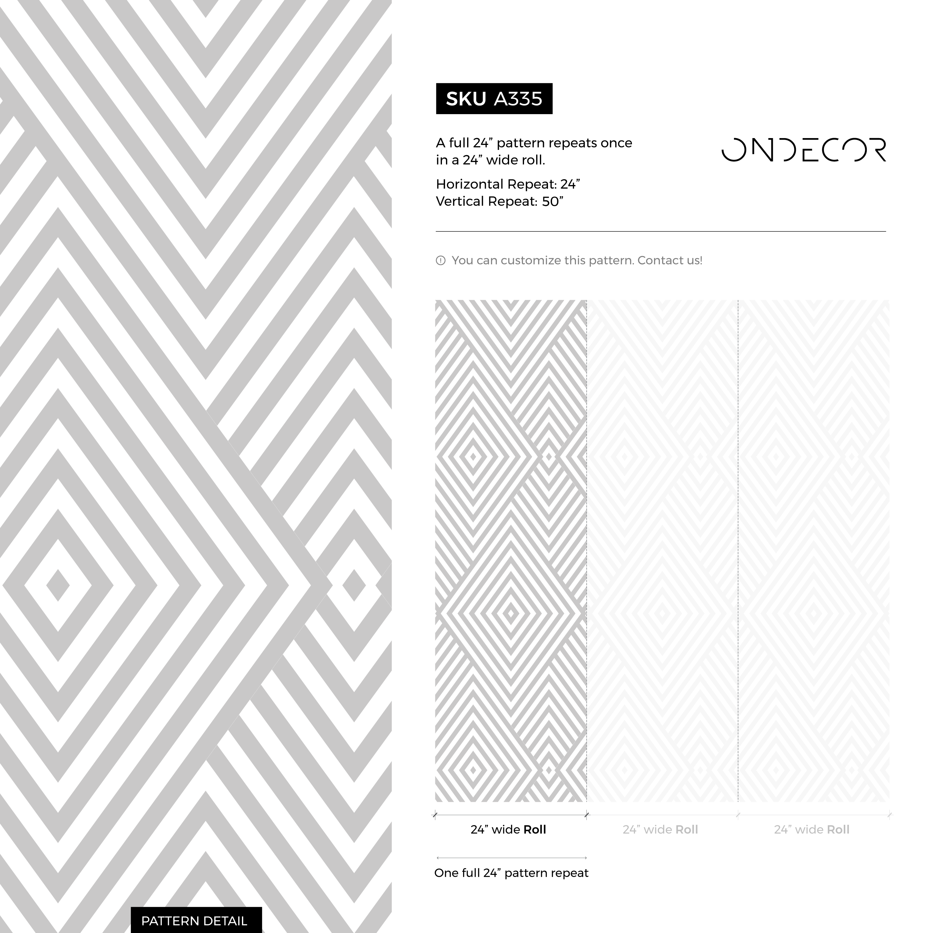Geometric Wallpaper With A Striped Diamond Motif In Light Gray - A335