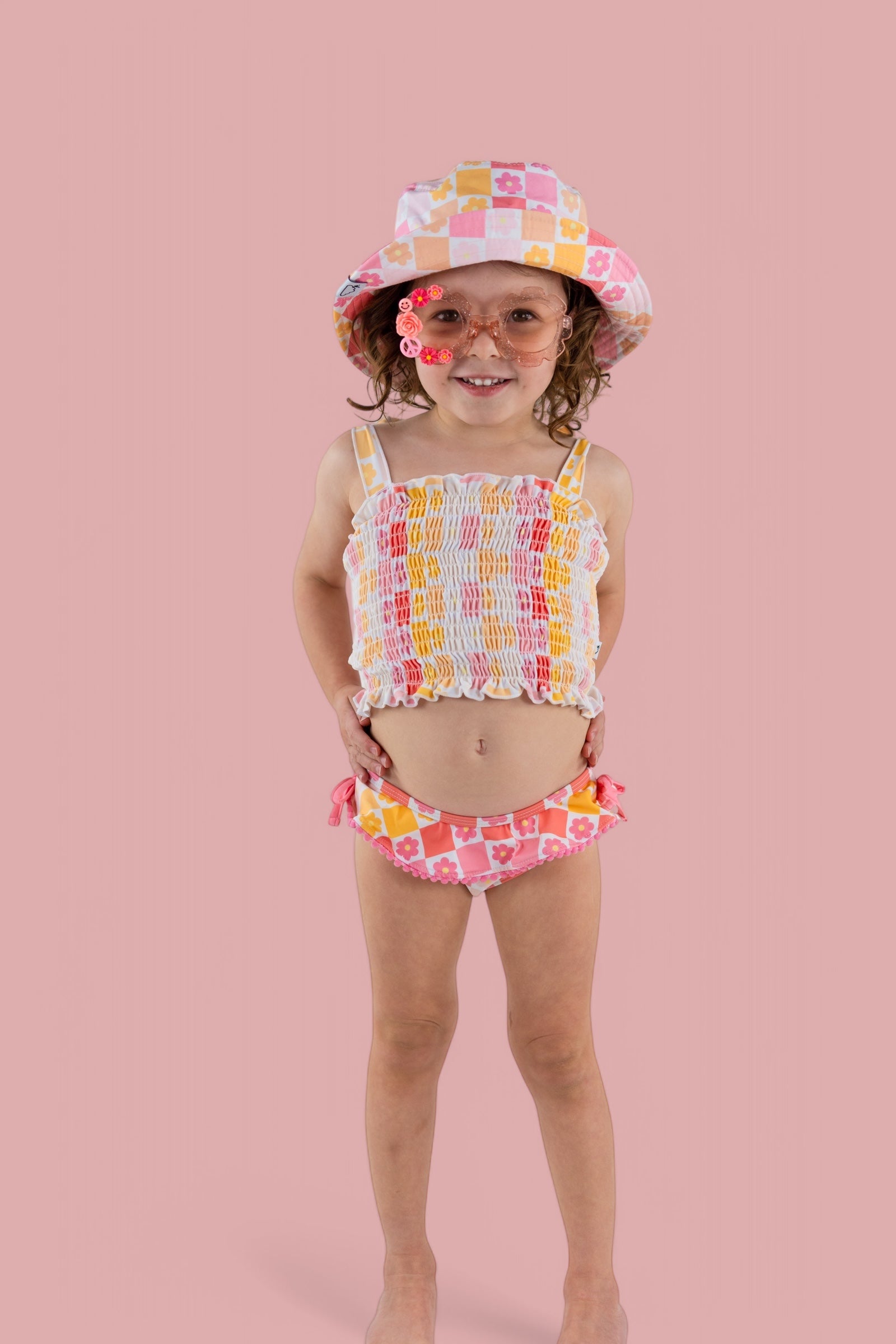 Summer Sunset Checkers Dream Smocked Tankini Two Piece Swim Suit