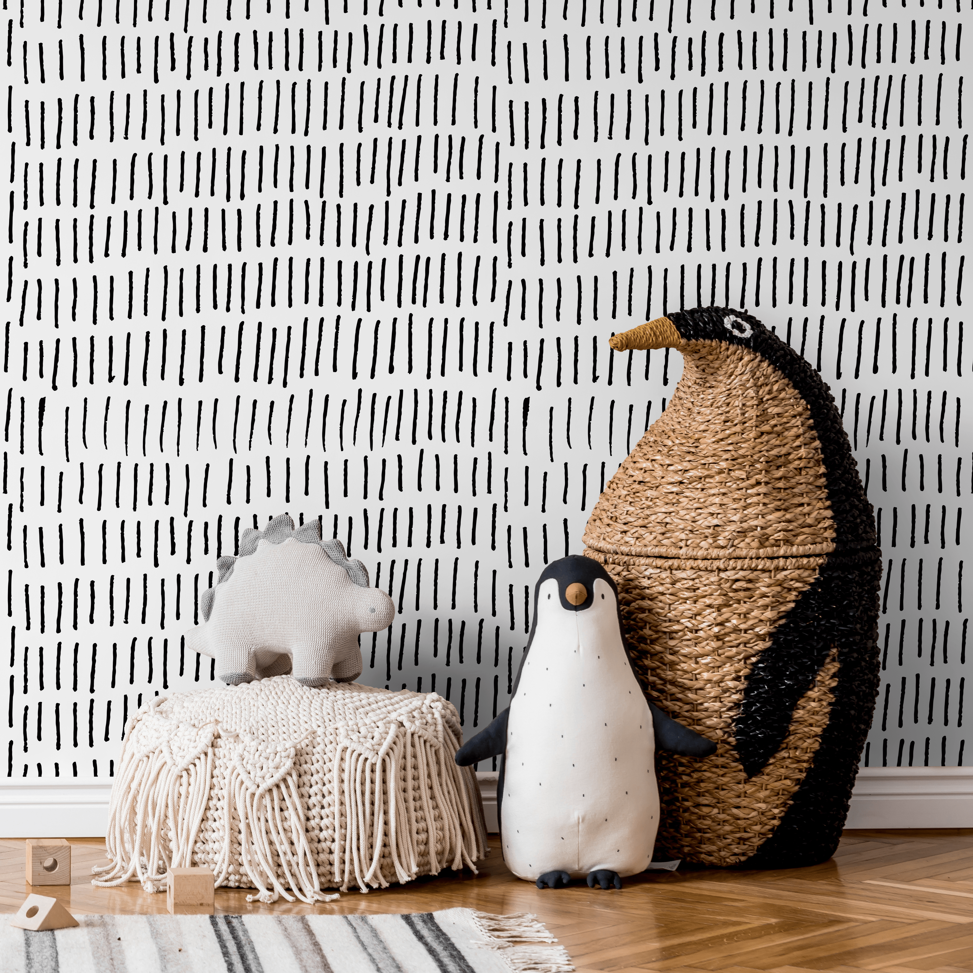 Minimalist Wallpaper With Hand-drawn Vertical Lines In Black And White - A352