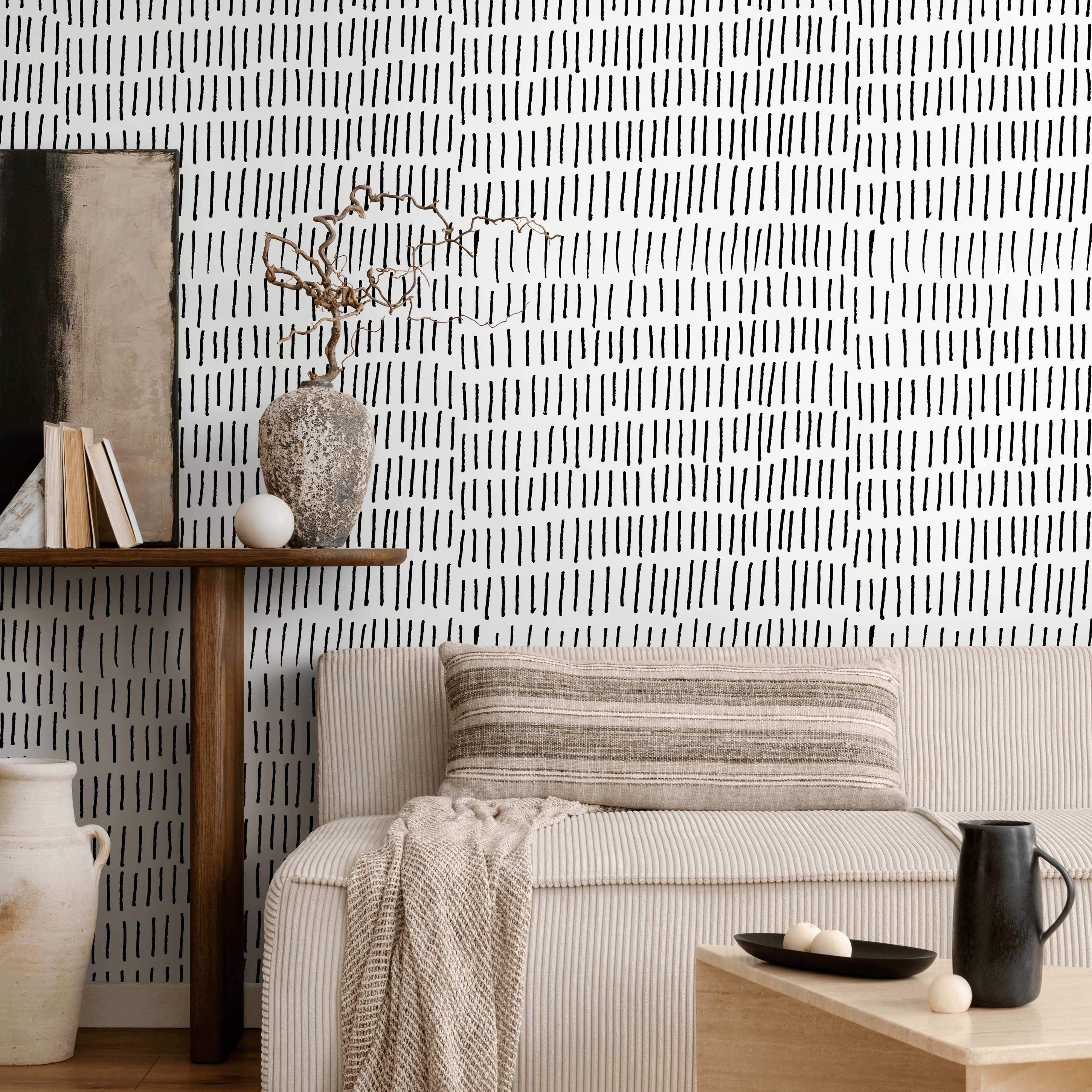 Minimalist Wallpaper With Hand-drawn Vertical Lines In Black And White - A352
