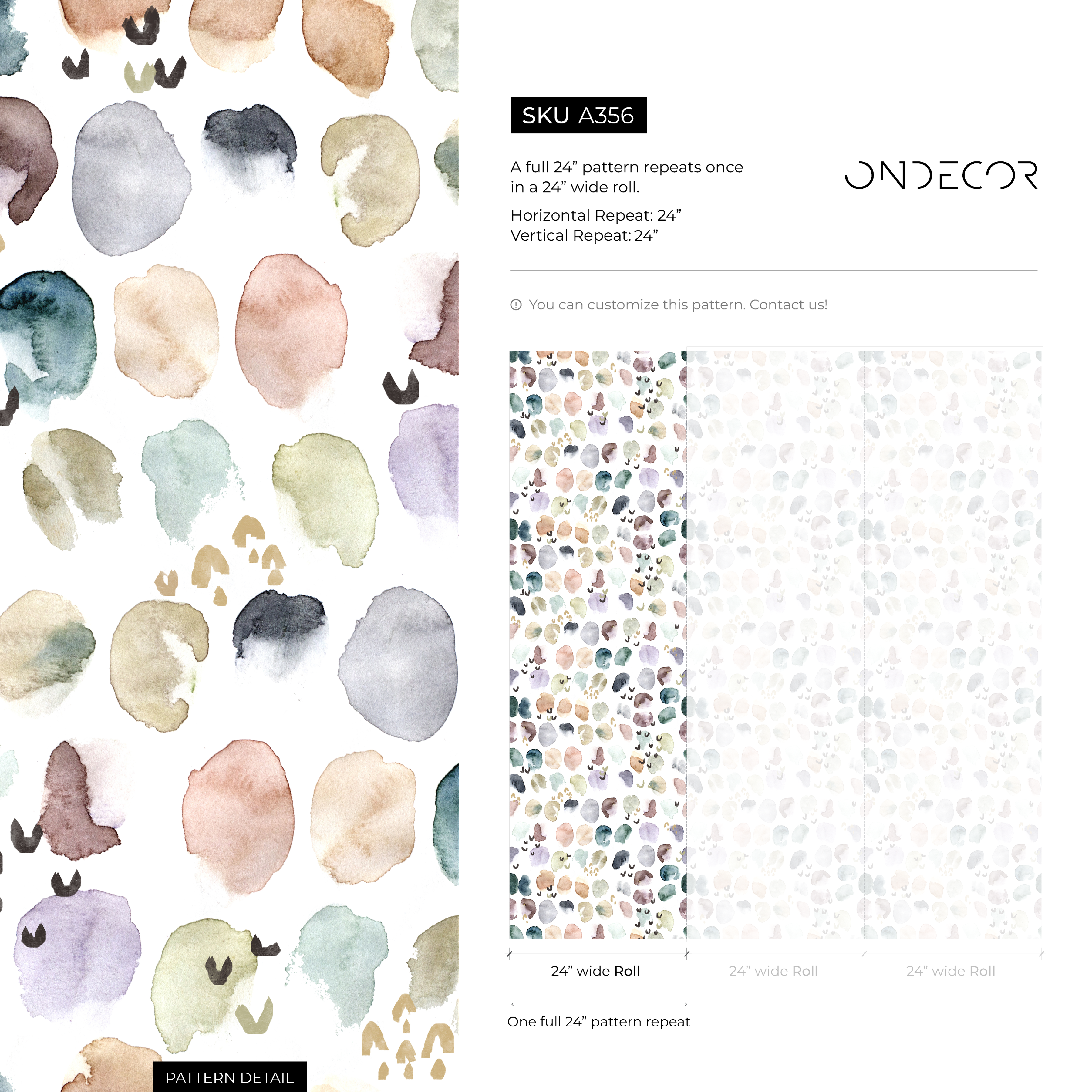 Abstract Wallpaper With Painterly Watercolor Spots In Green, Pink, And Purple - A356