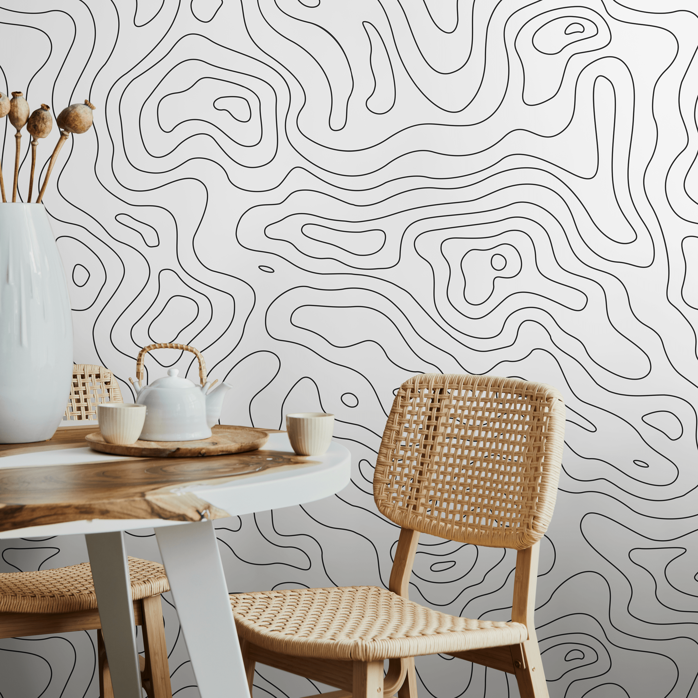 Abstract Wallpaper With Topographic Contour Lines In Black And White - A420