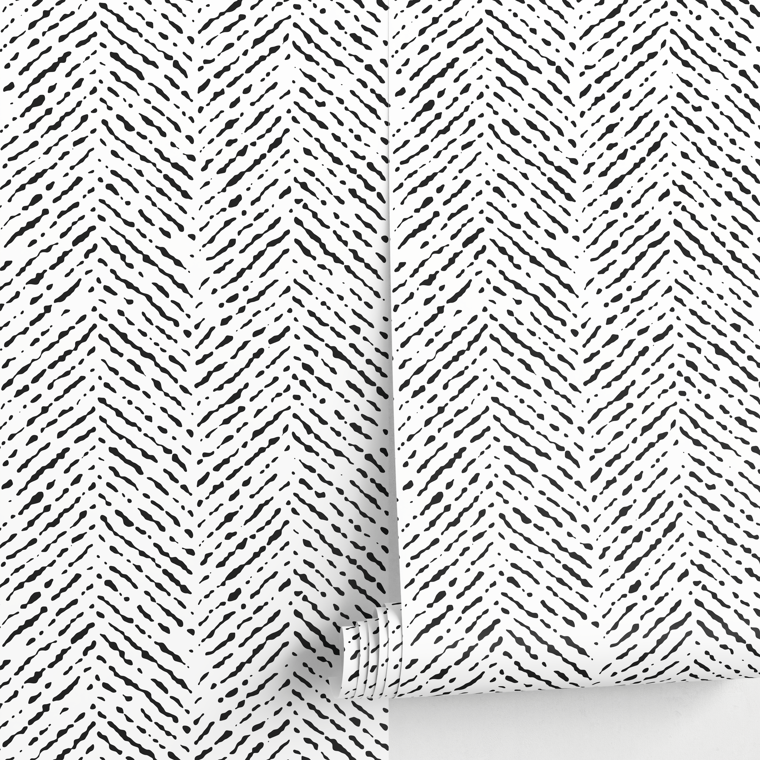 Scandinavian Wallpaper With A Hand-drawn Herringbone Motif In Black And White - A421