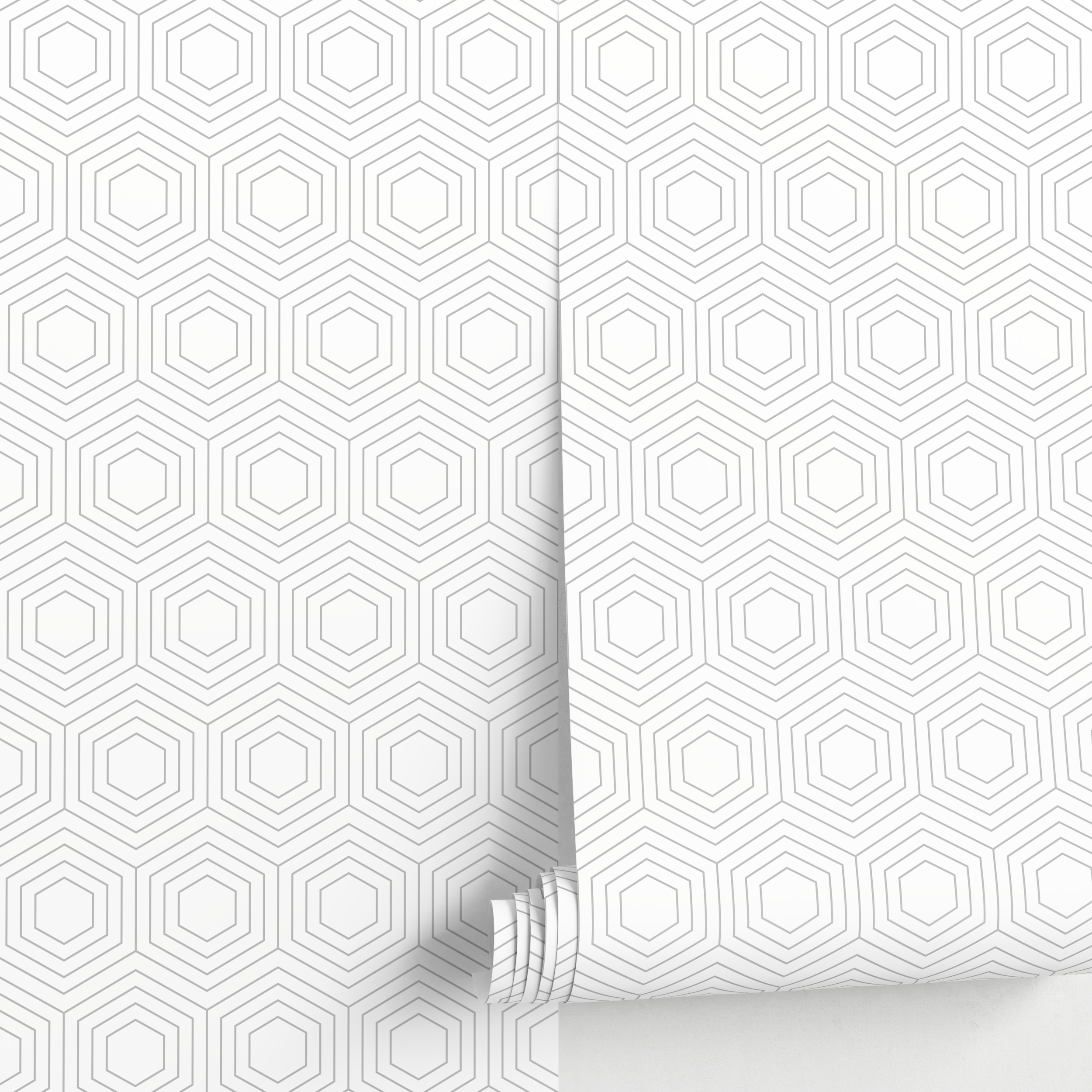 Geometric Wallpaper With A Hexagon Line Pattern In Gray - A453