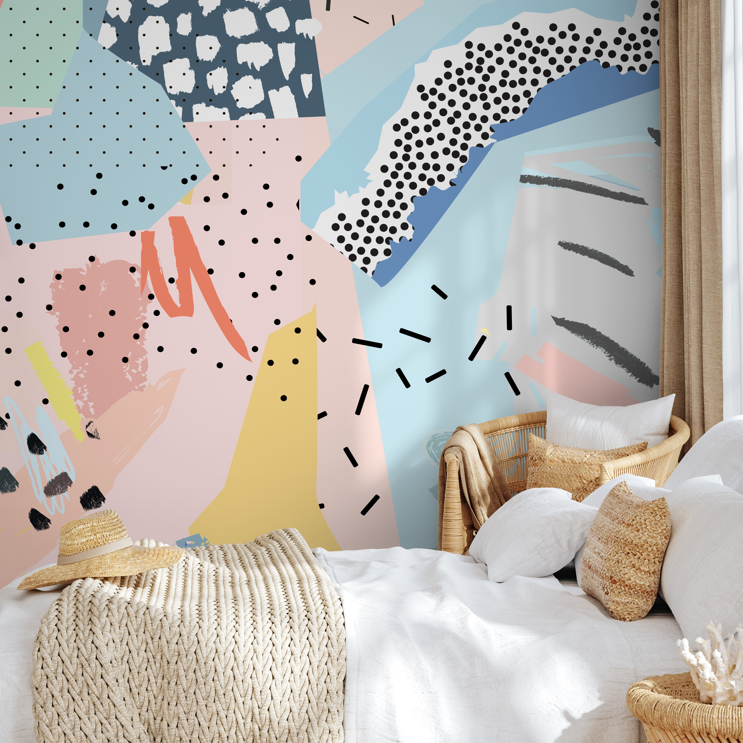 Abstract Wallpaper With A Pop Art Collage In Pink, Blue, And Yellow - A521