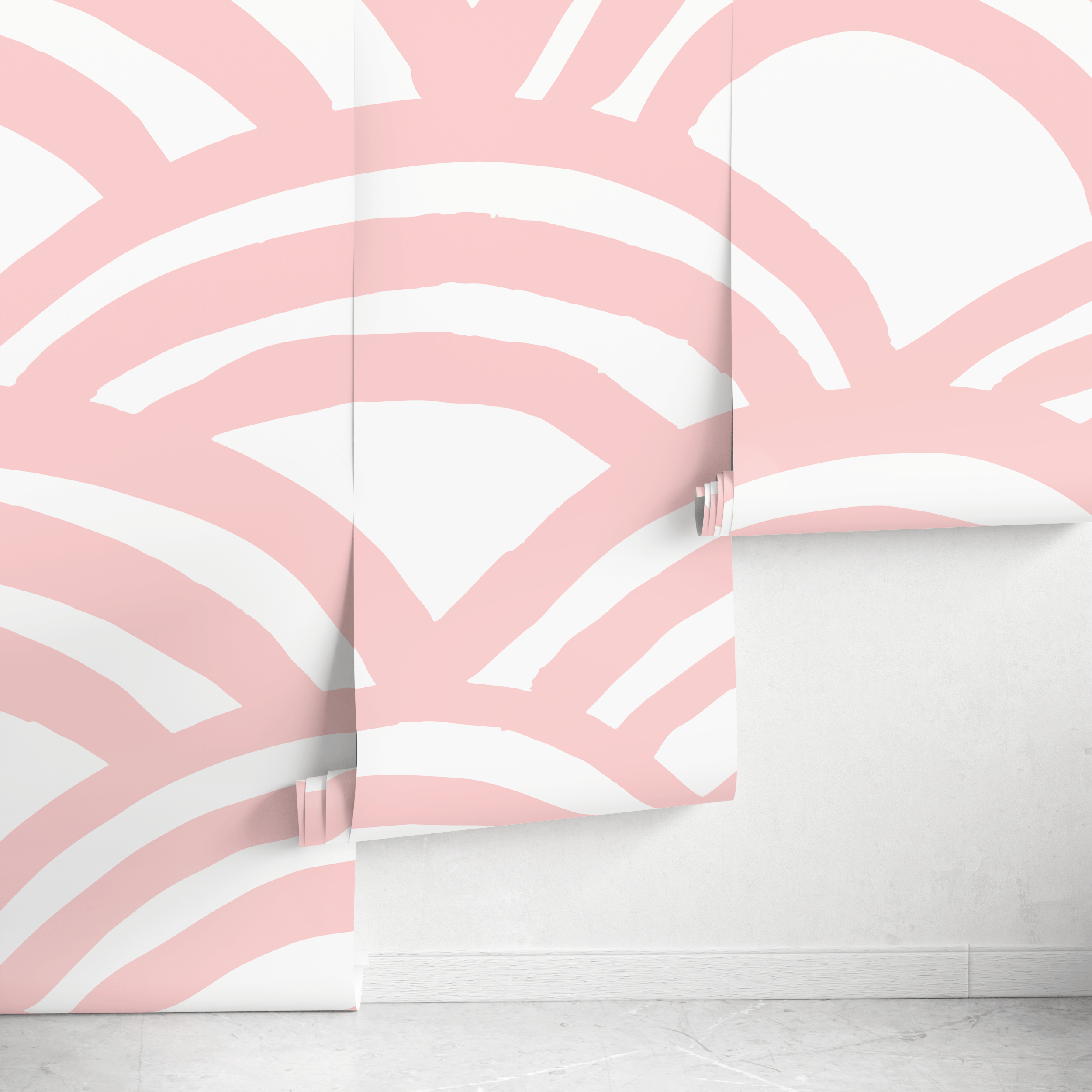 Abstract Wallpaper Featuring Bold Painted Arcs In Pink And White - A568