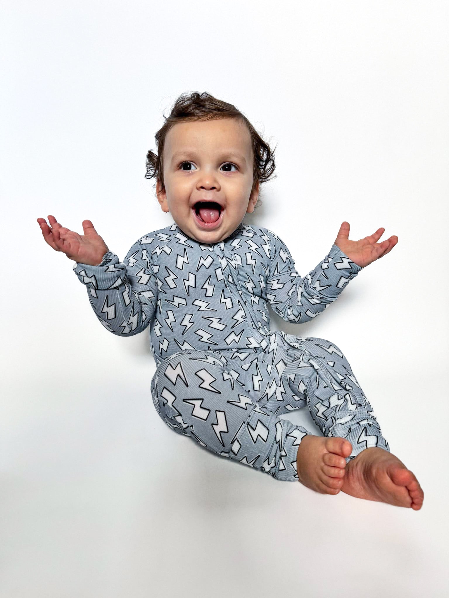 Blue Bolts | Zip Romper