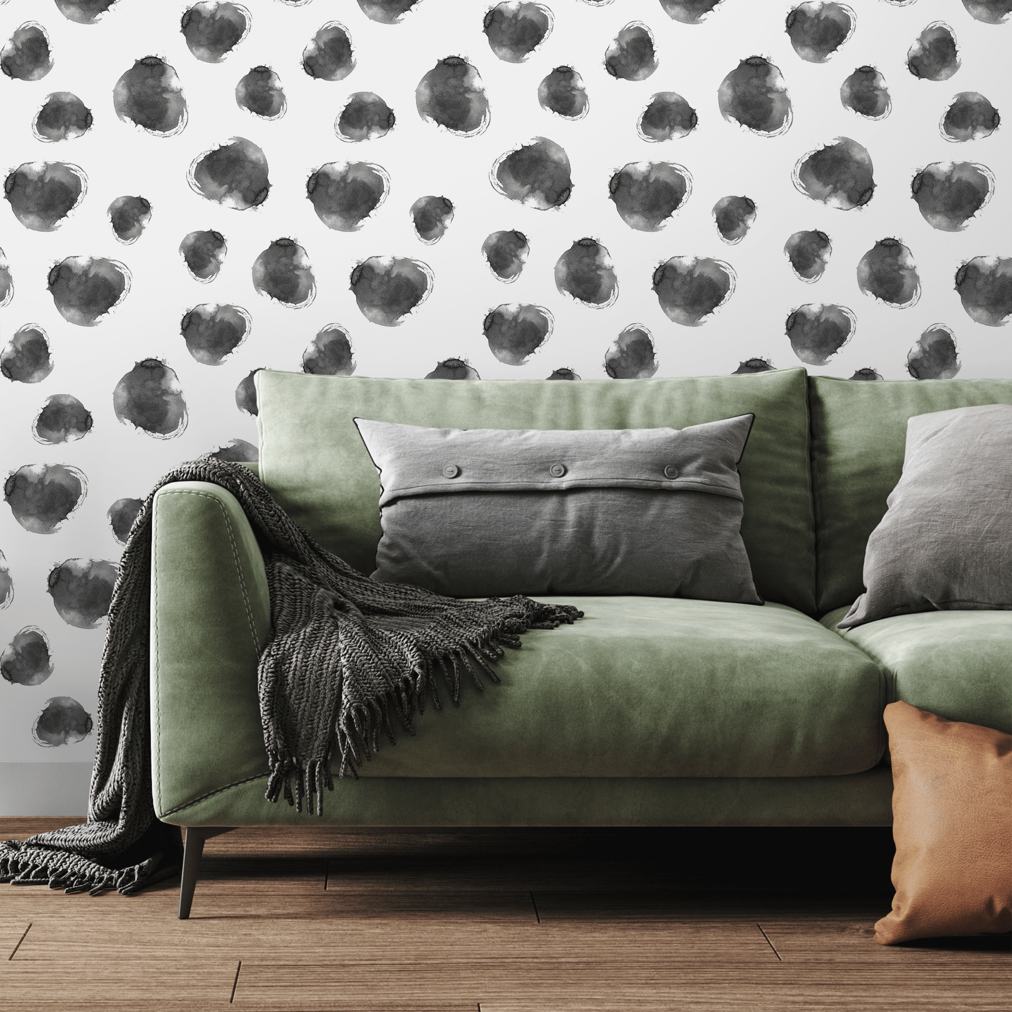 Abstract Wallpaper With Ink Wash Dots In Black And White - A662