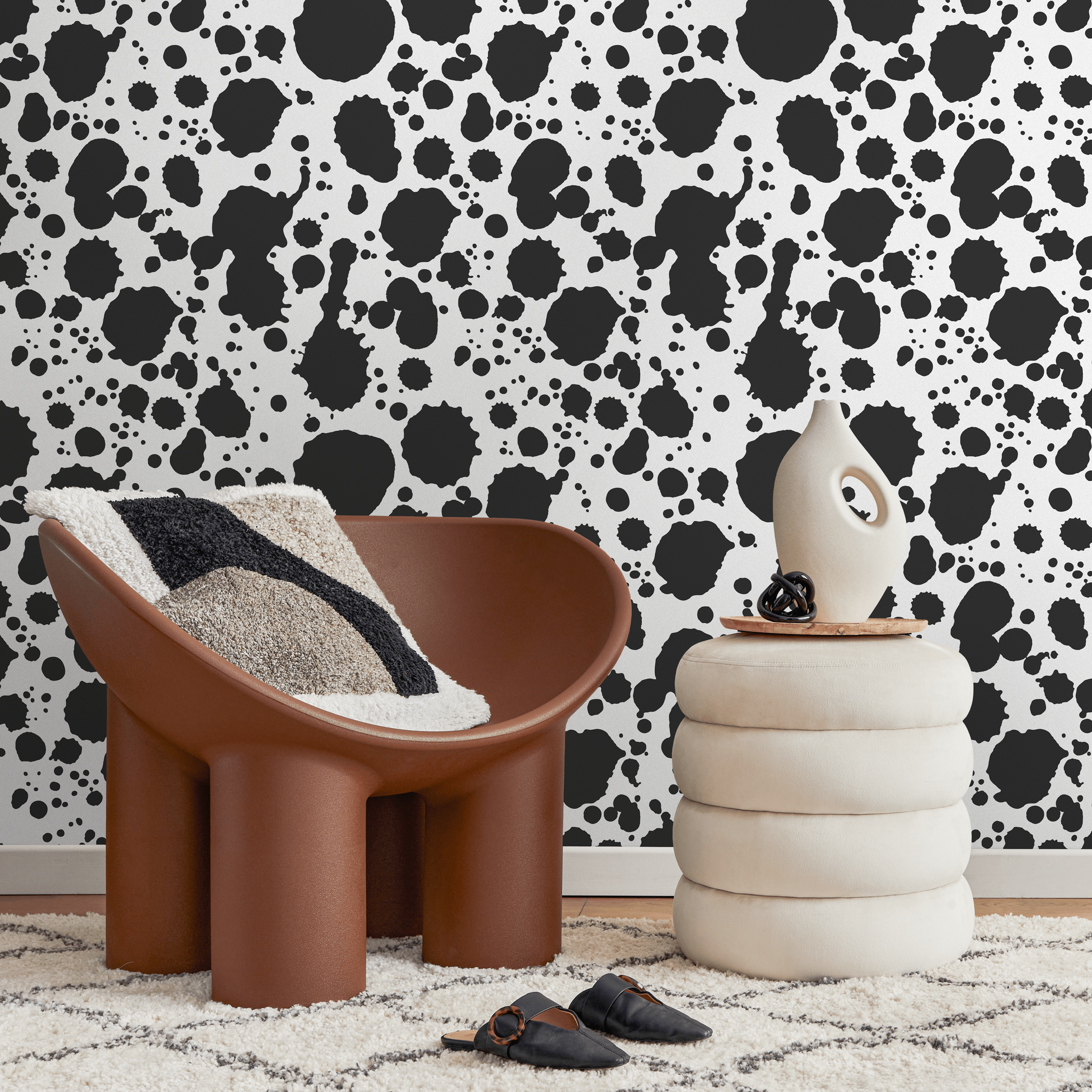Abstract Wallpaper With An Ink Splatter Motif In Black And White - A665