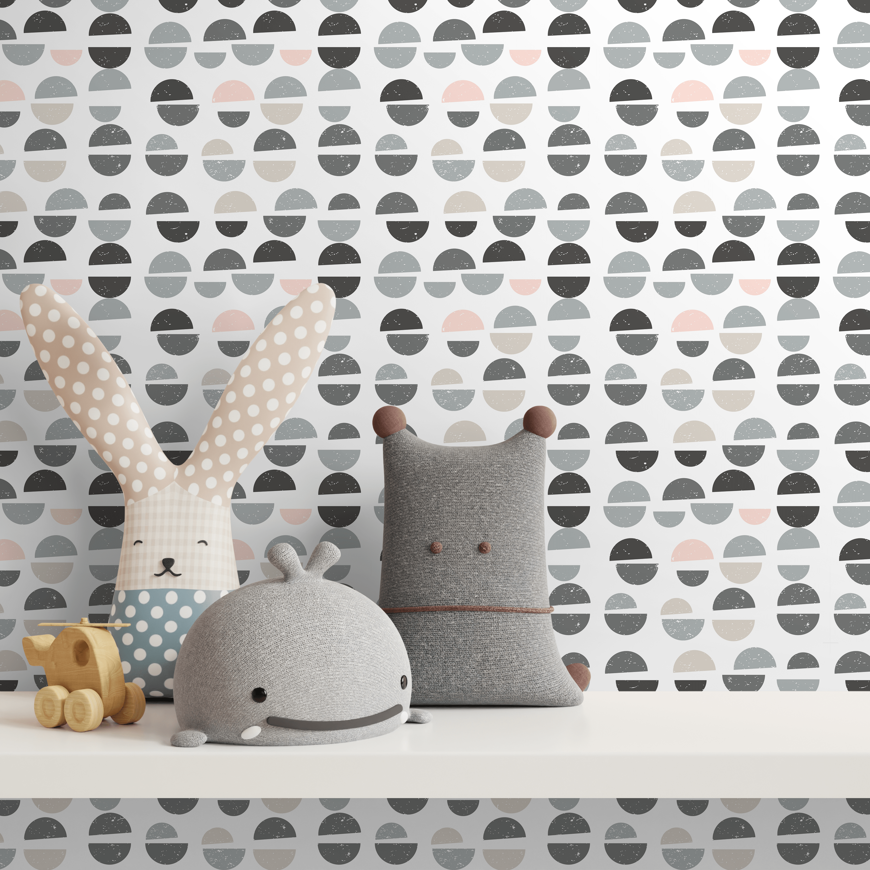 Geometric Wallpaper With Distressed Semi-circles In Gray, Pink, And Beige - A670