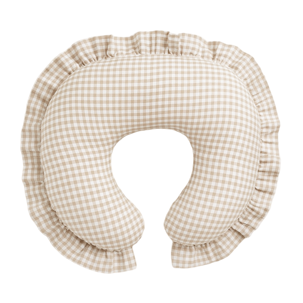 Beige Gingham Ruffle Nursing Pillow Cover