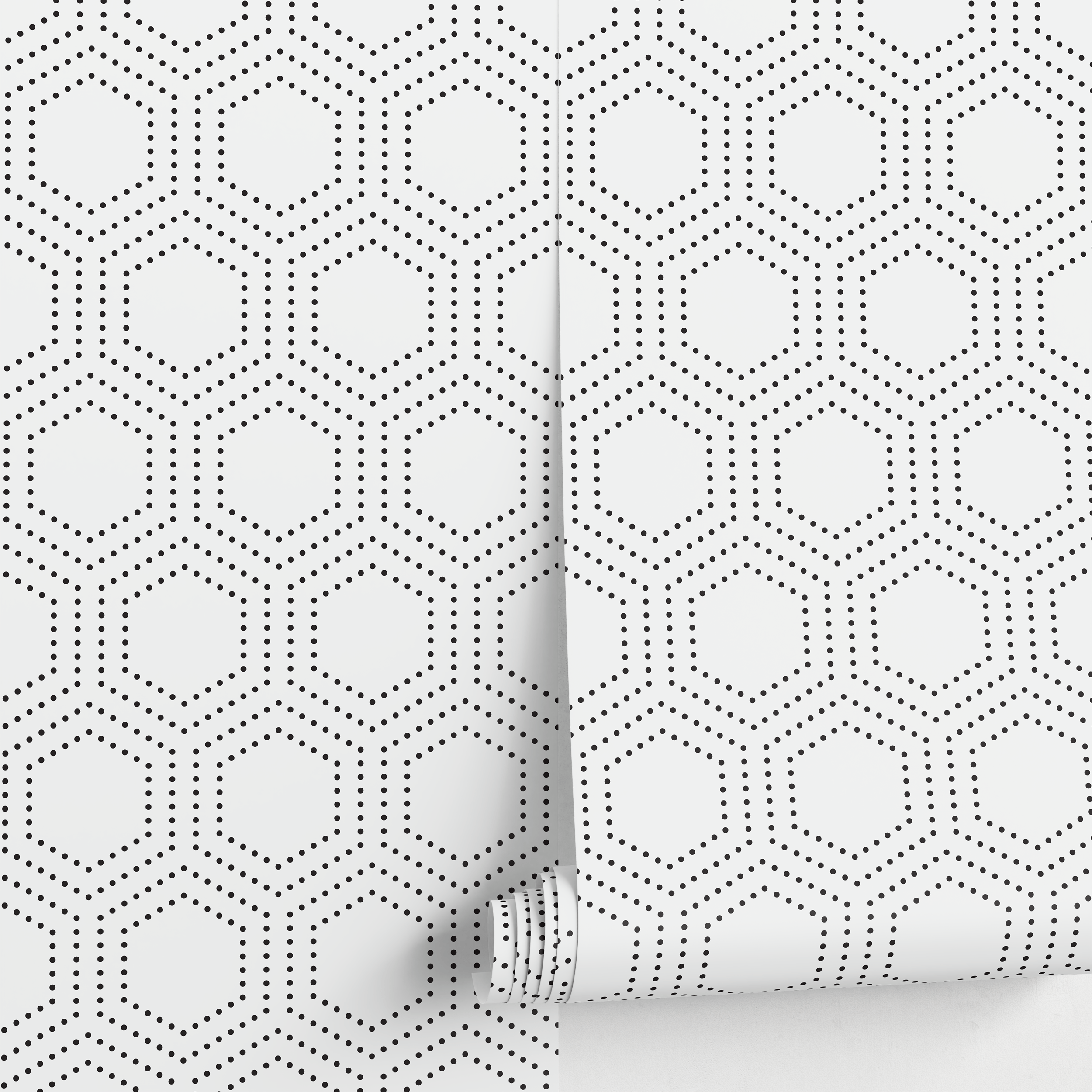 Geometric Wallpaper With A Dotted Hexagon Motif In Black - A730