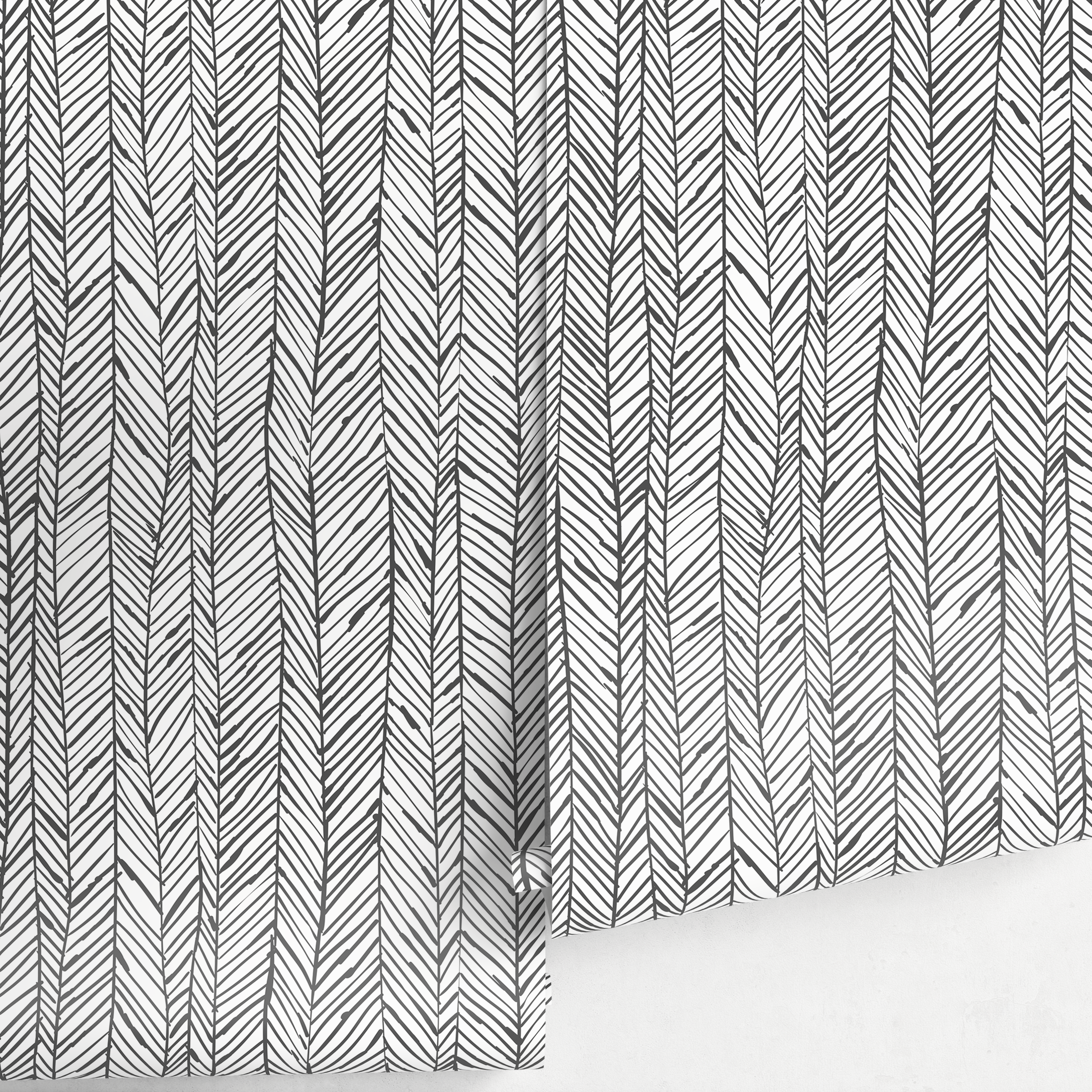 Scandinavian Wallpaper With A Hand-drawn Herringbone Motif In Black And White - A738