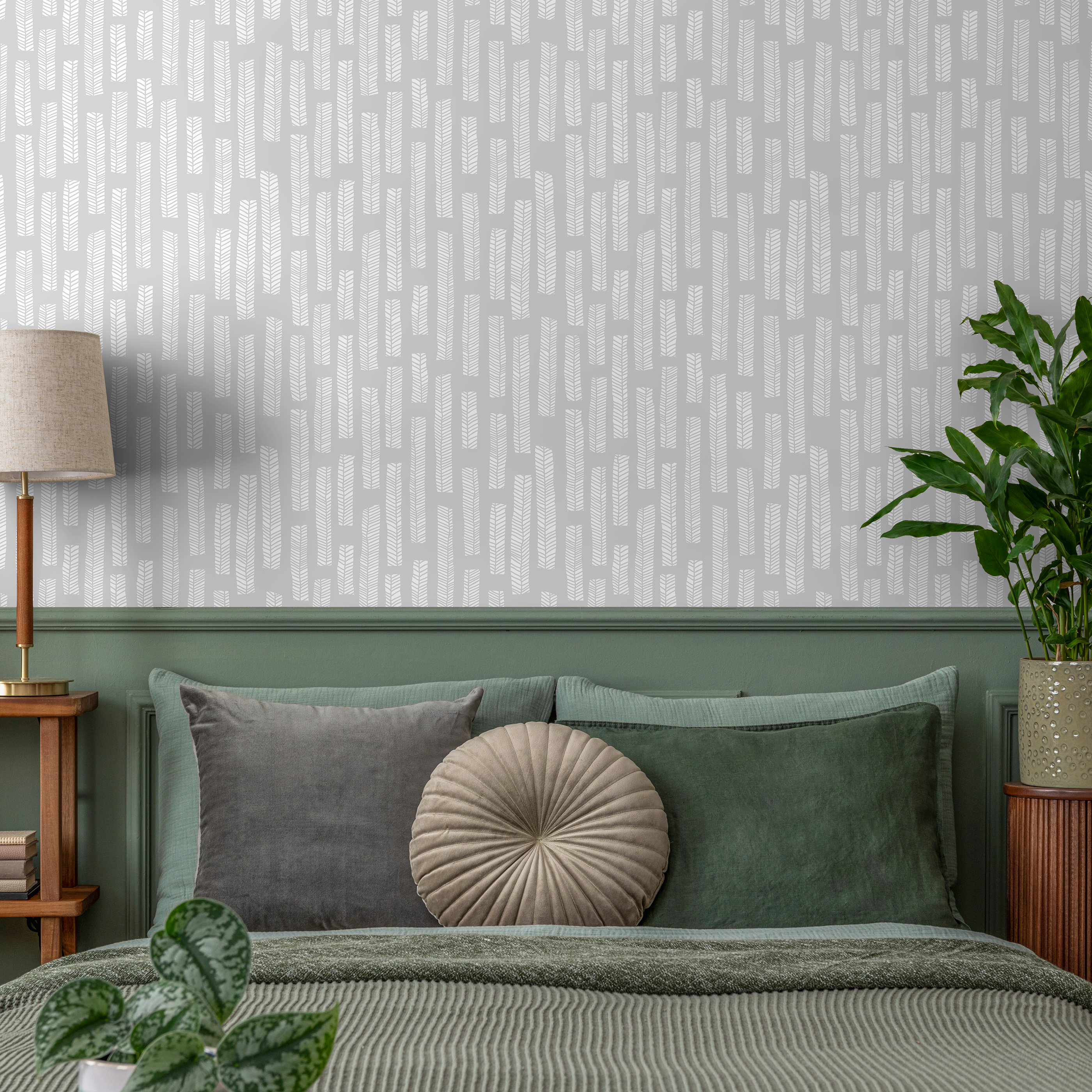 Scandinavian Wallpaper With A Herringbone Column Motif In Gray And White - A749