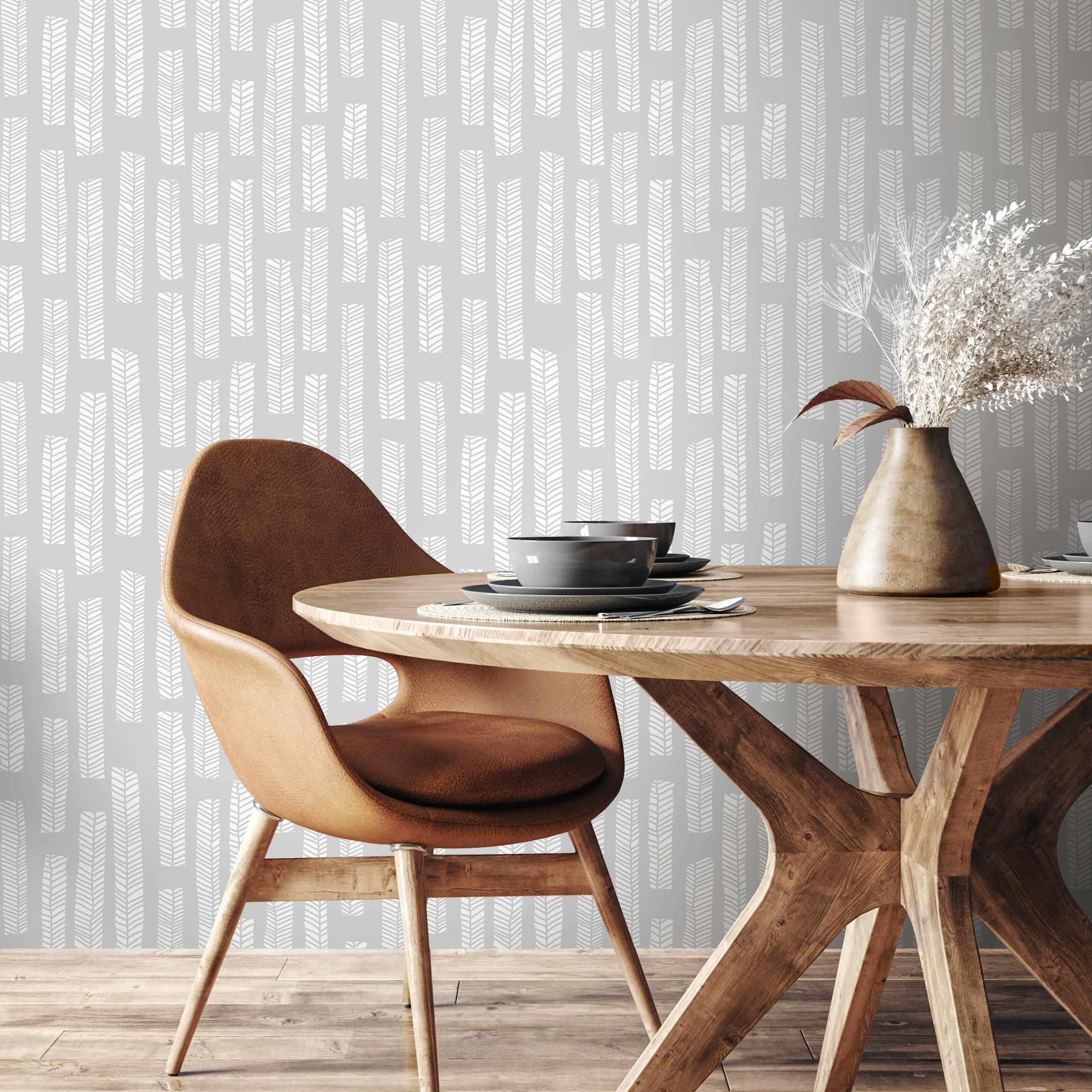 Scandinavian Wallpaper With A Herringbone Column Motif In Gray And White - A749