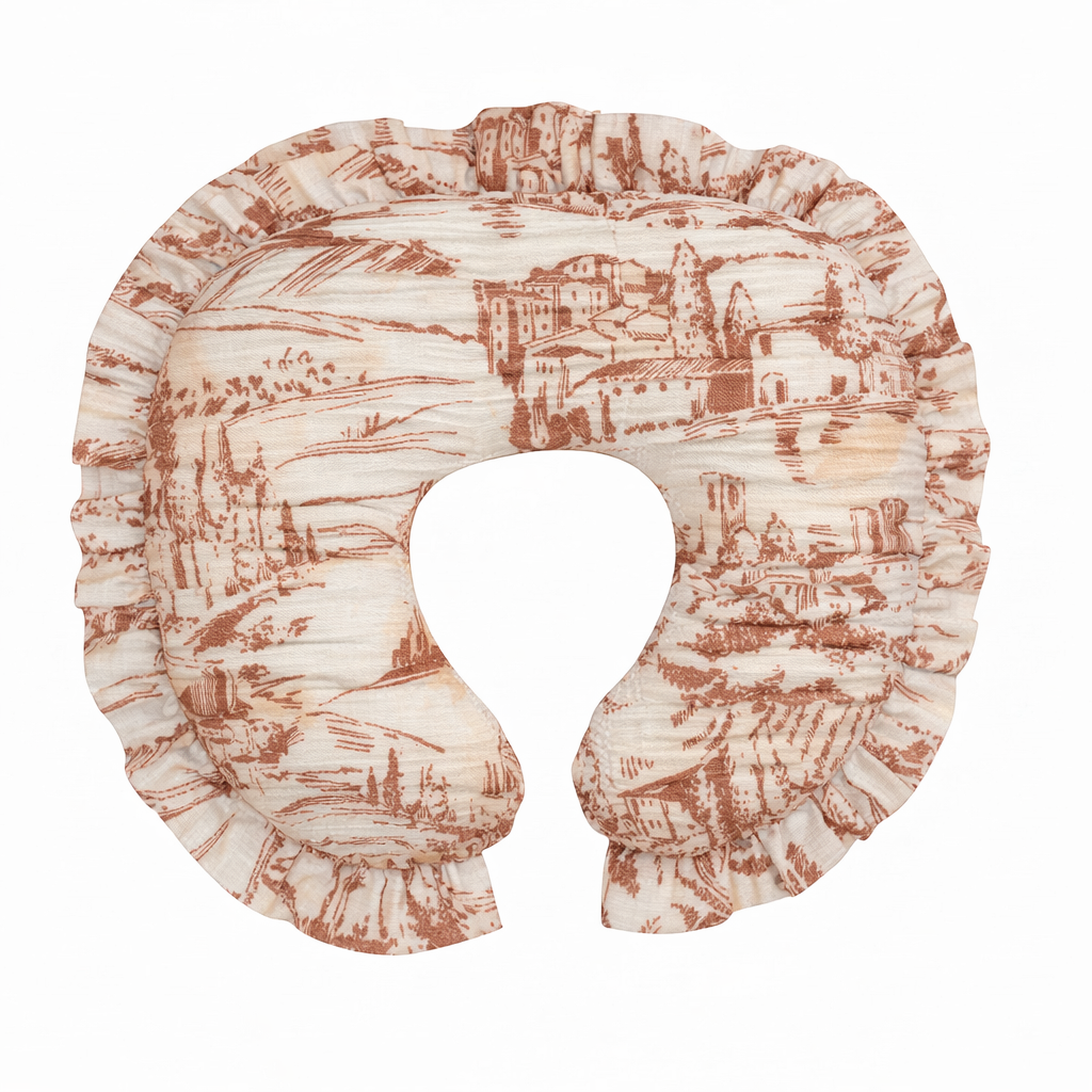 Brown Toile Ruffle Nursing Pillow Cover