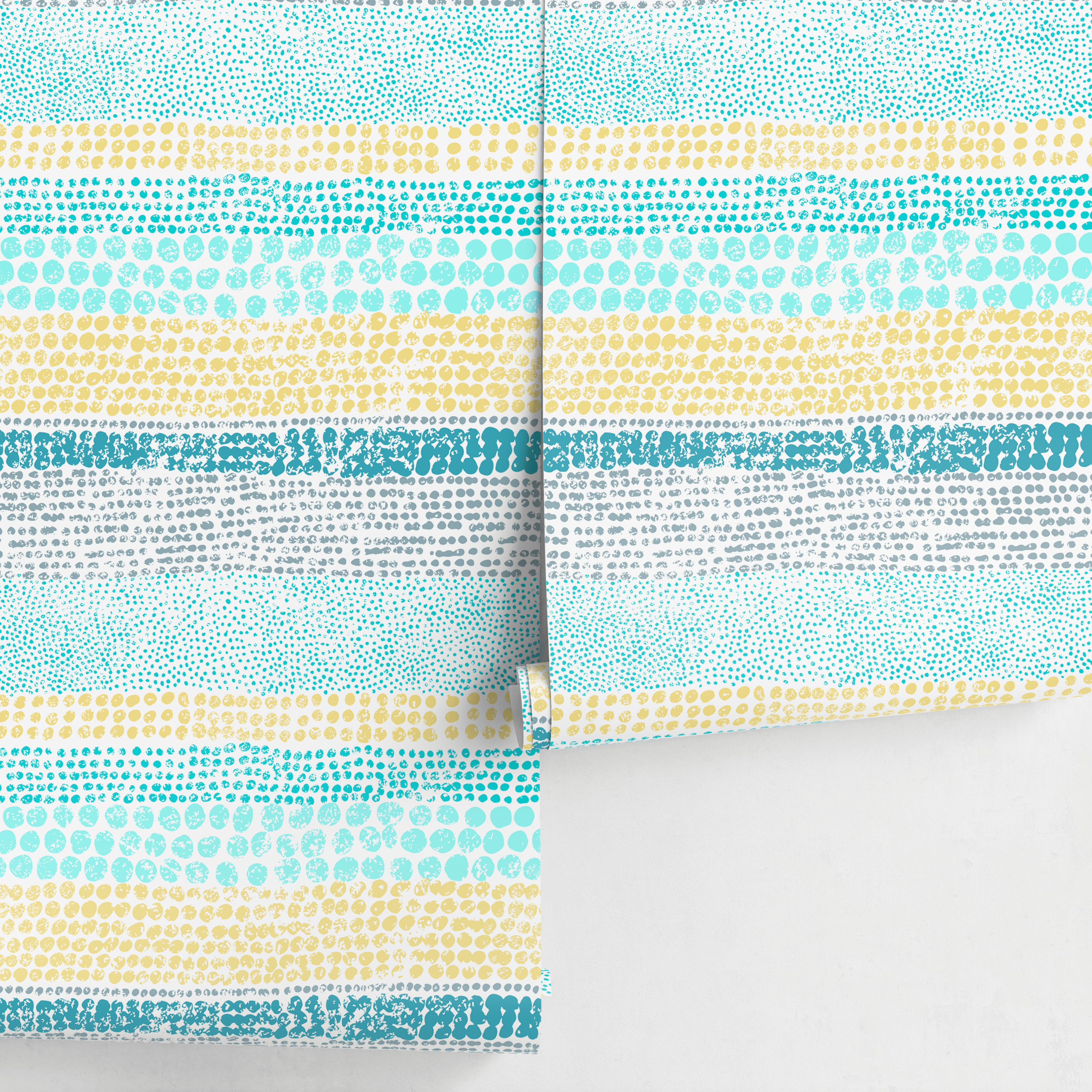 Scandinavian Wallpaper With A Striped Dot Motif In Blue, Yellow, And Gray - A830