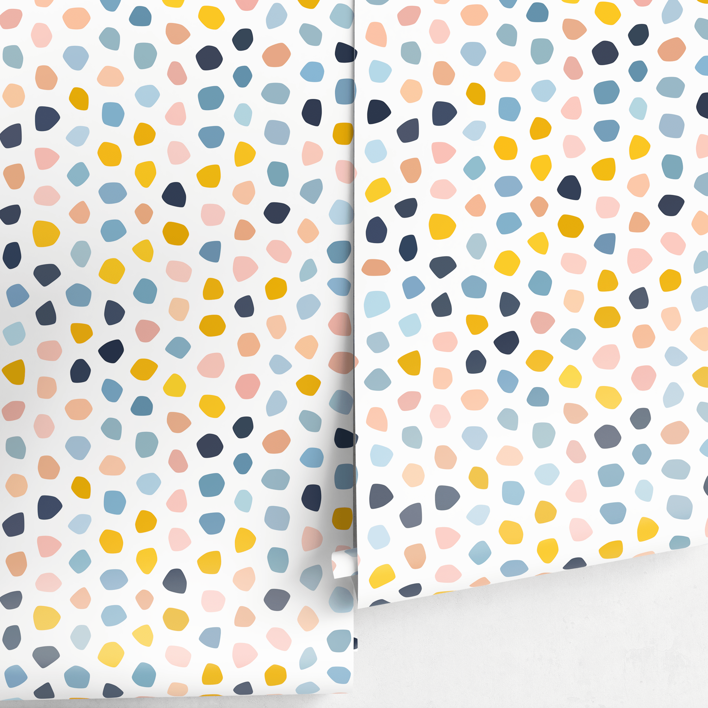 Scandinavian Wallpaper With Colorful Scattered Dots In Blue, Yellow, And Pink - A856