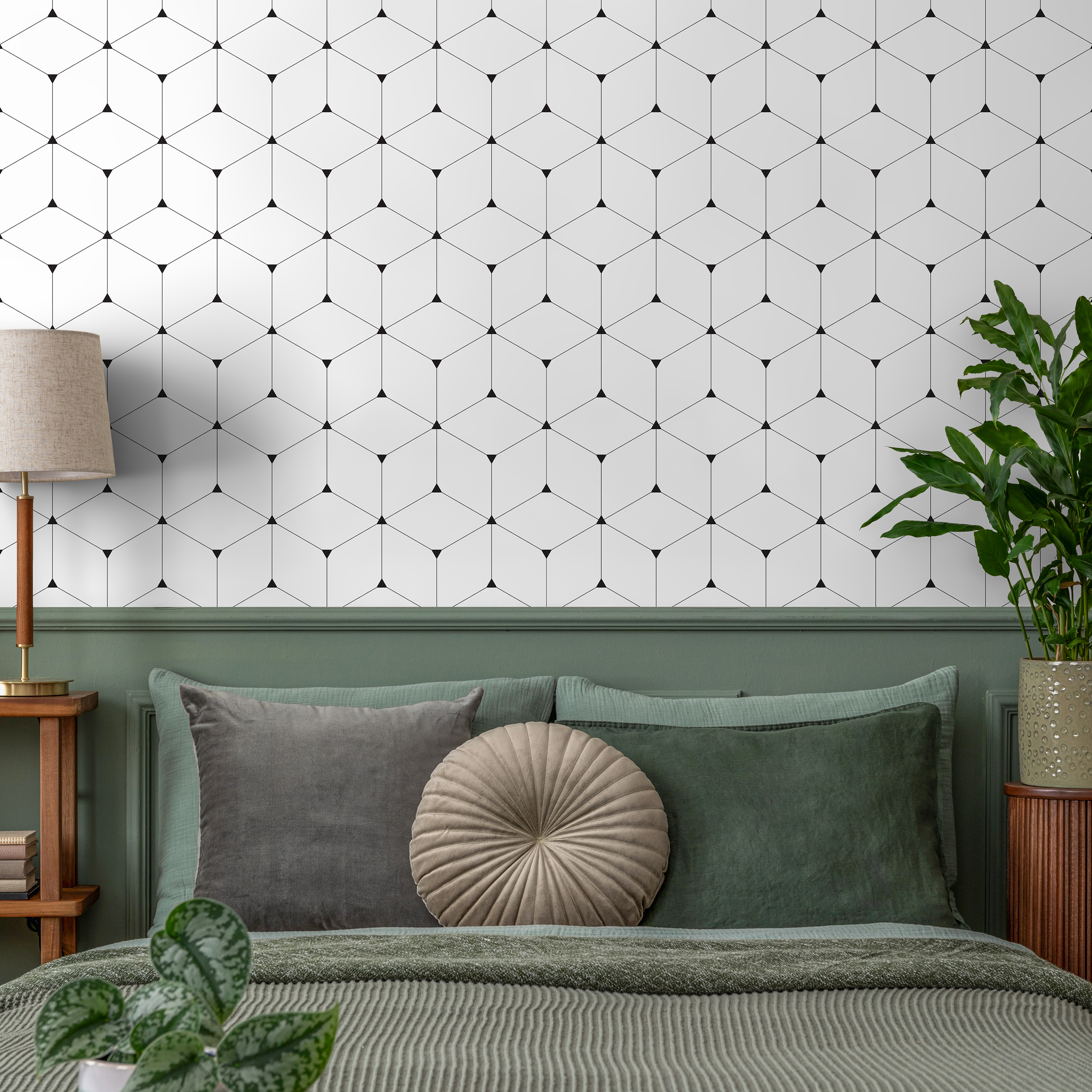 Geometric Wallpaper With A Repeating Cube Motif In Black And White - A862