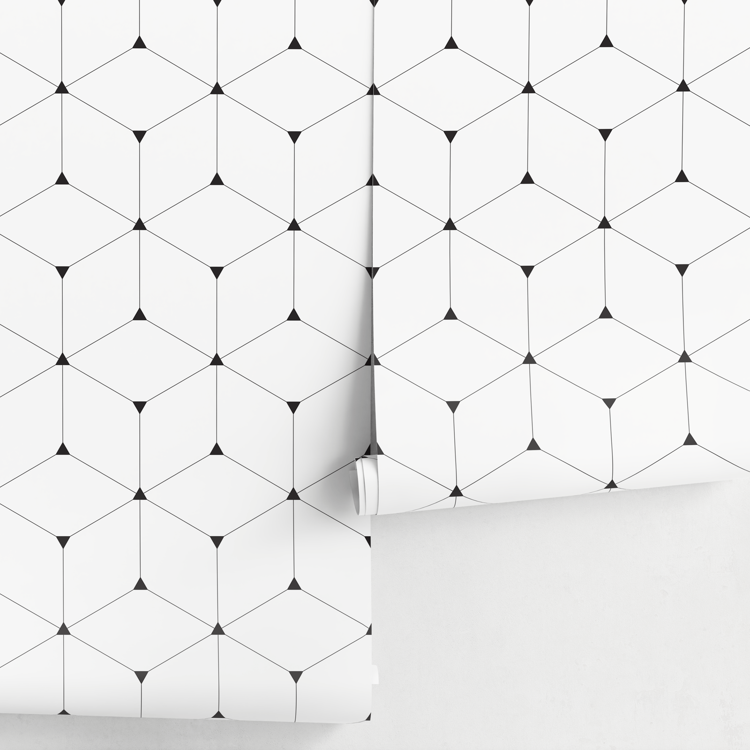 Geometric Wallpaper With A Repeating Cube Motif In Black And White - A862