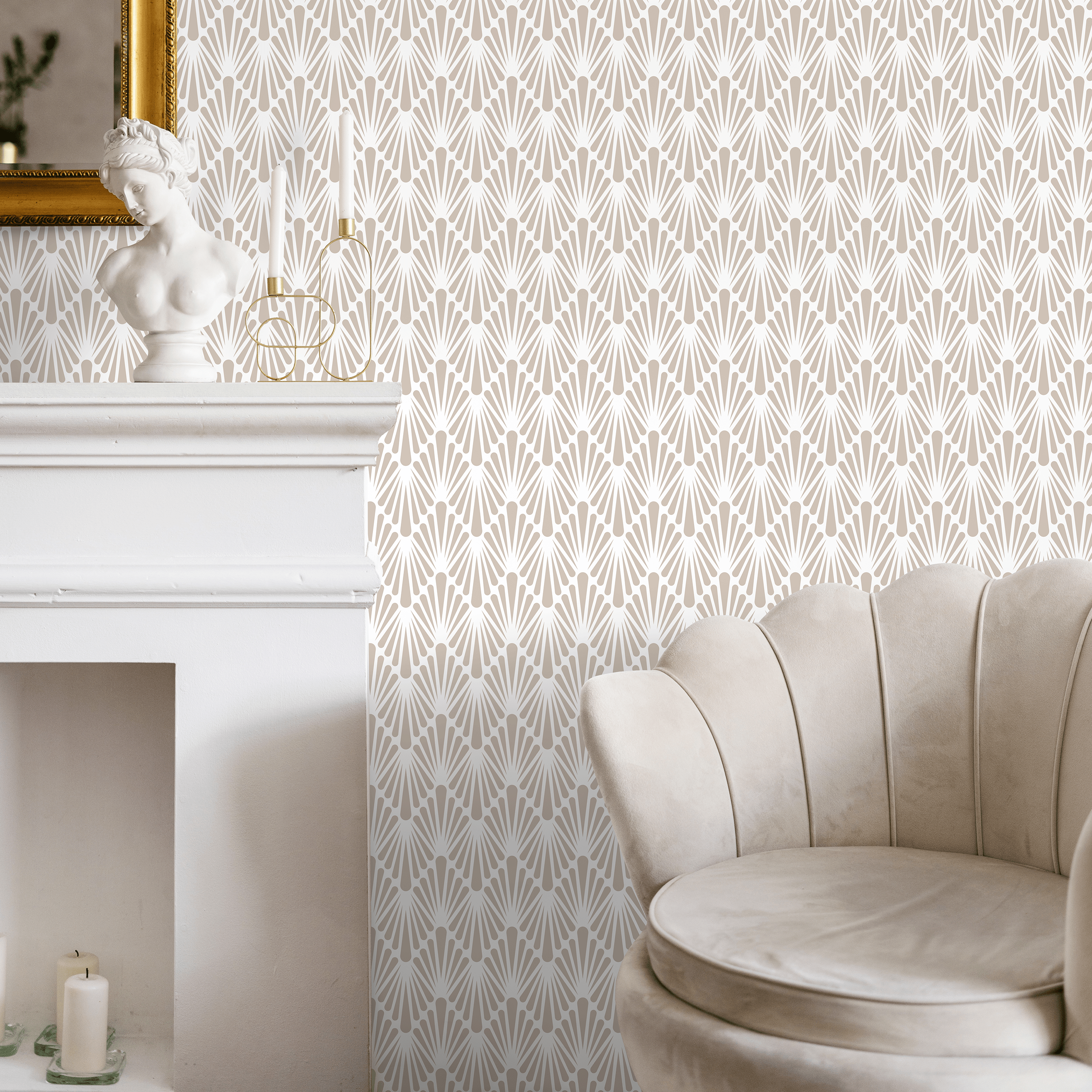 Art Deco Wallpaper With A Geometric Fan Motif In Beige - A926