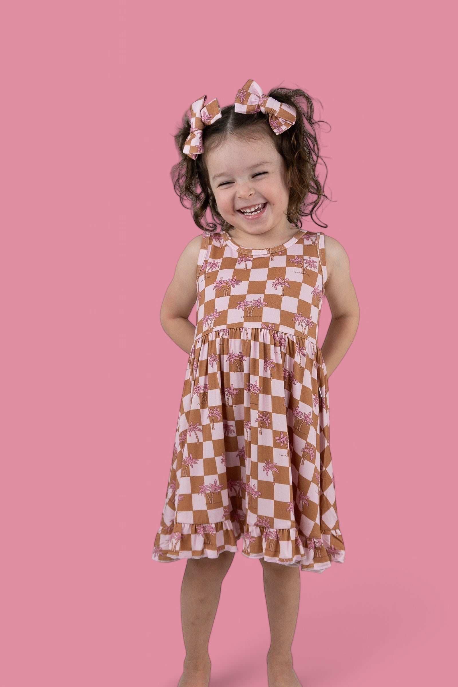 Exclusive Sunset Beach Checkers Tank Dream Ruffle Dress