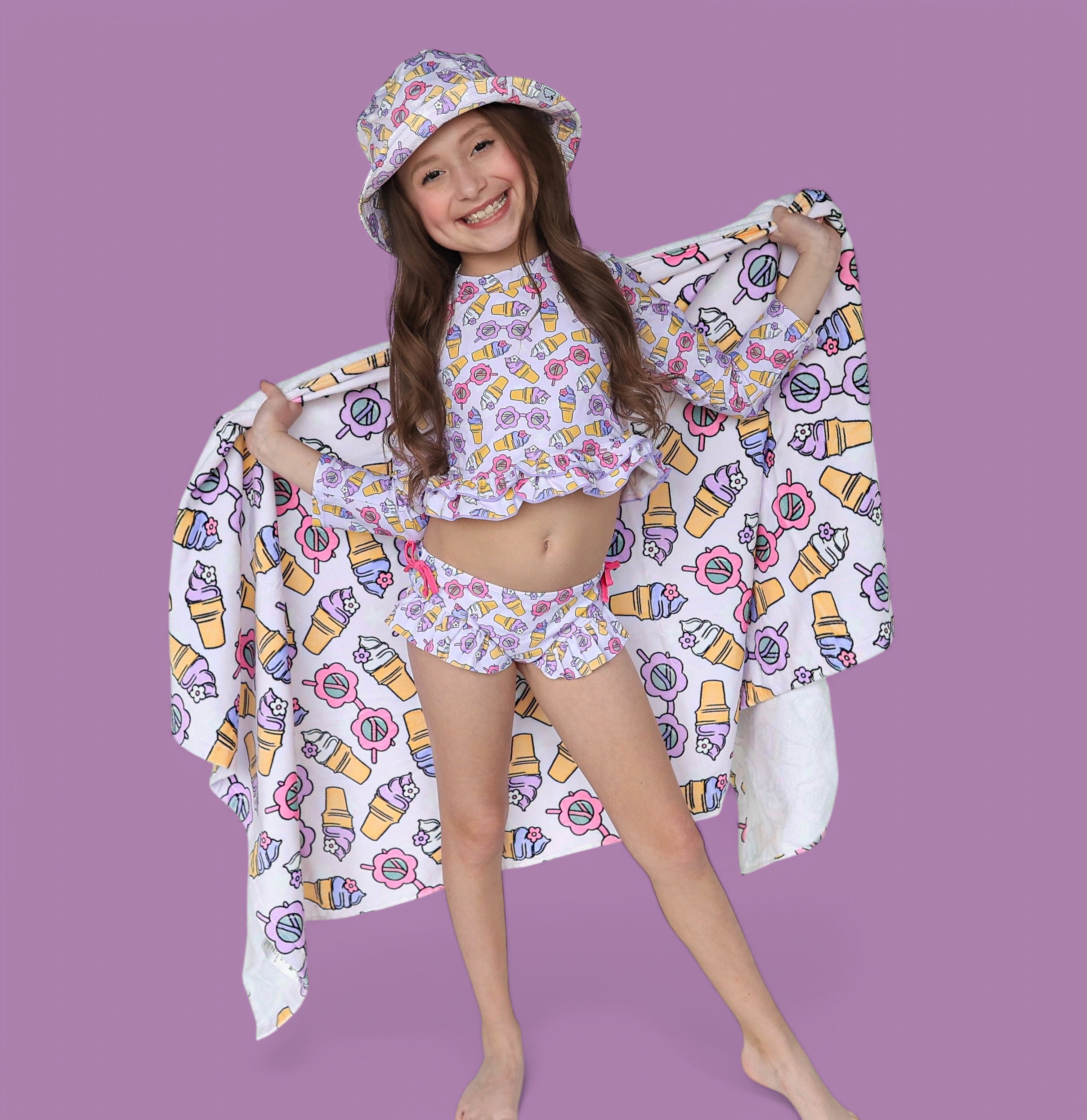 Sweet Summer Dream Rash Guard Ruffle Two-piece Swim Suit