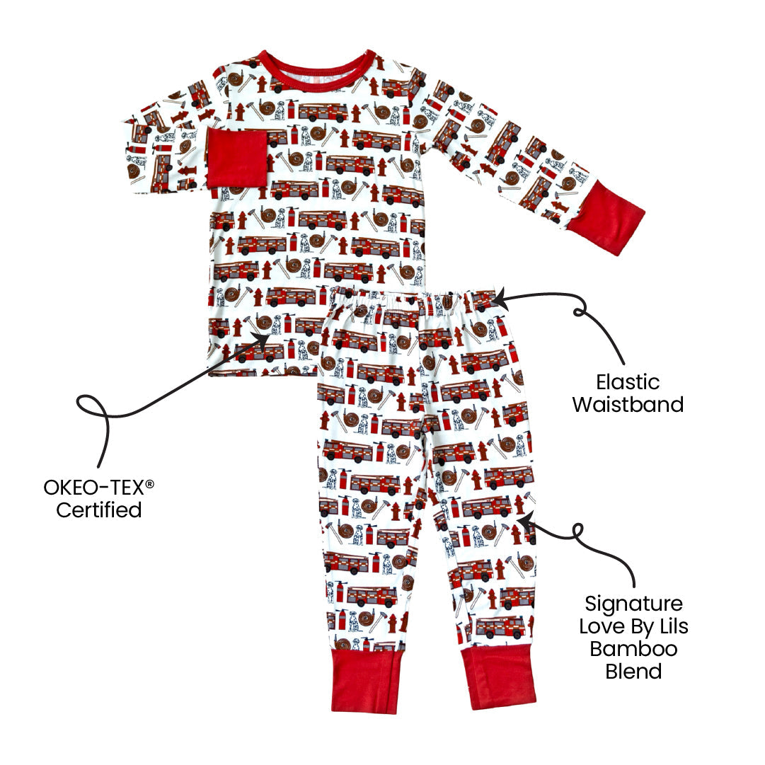 Alcaous Fire Trucks Bamboo 2-piece Long Sleeve Set