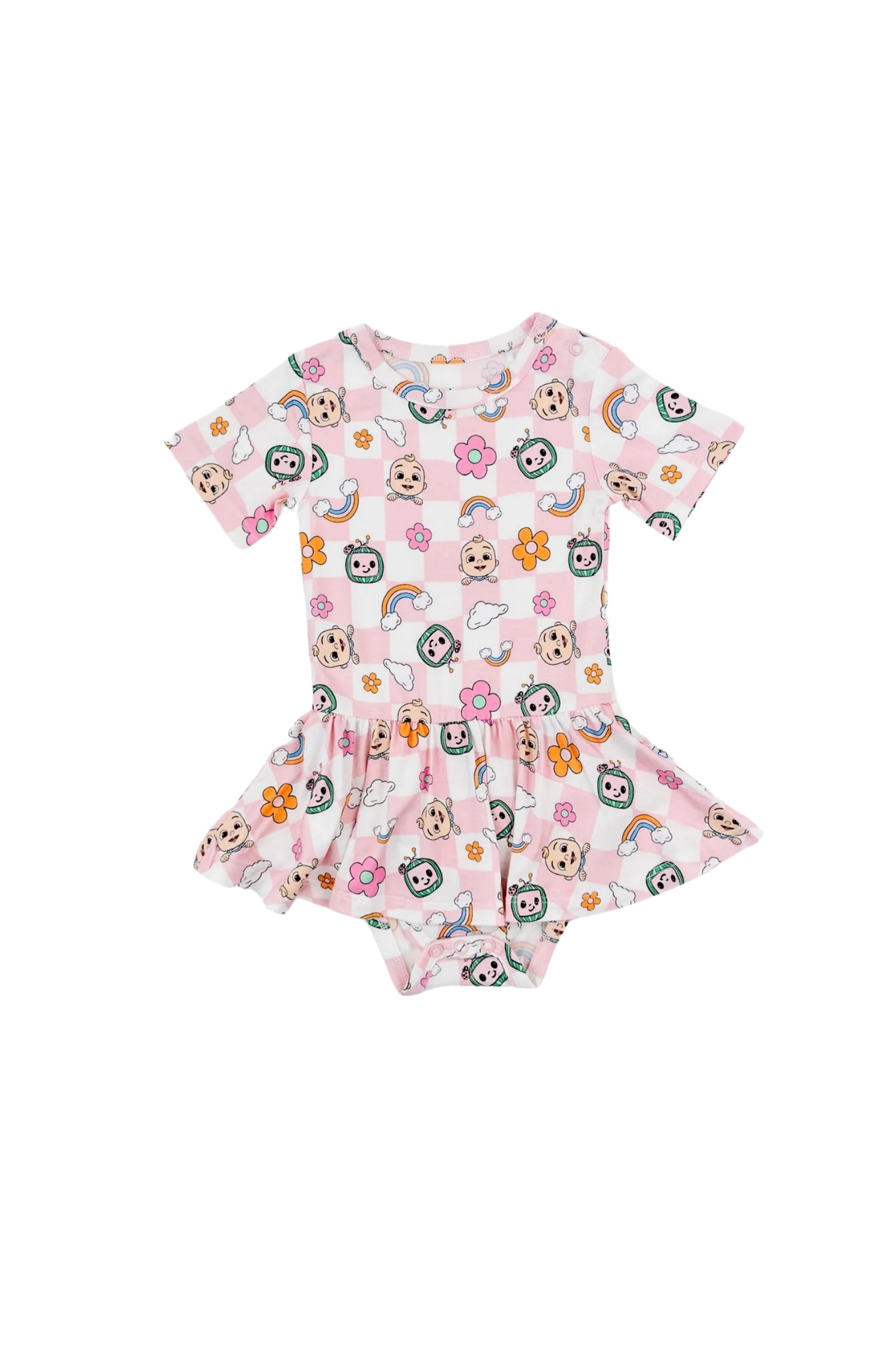 Dream Big Little Co X Cocomelon Jj Rainbow Checkers Short Sleeve Dream Bodysuit Dress