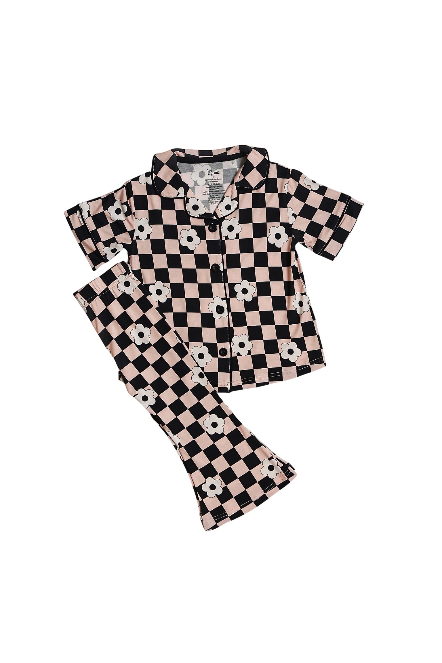 Retro Daisy Checks Short Sleeve Dream Girl's Flare Set