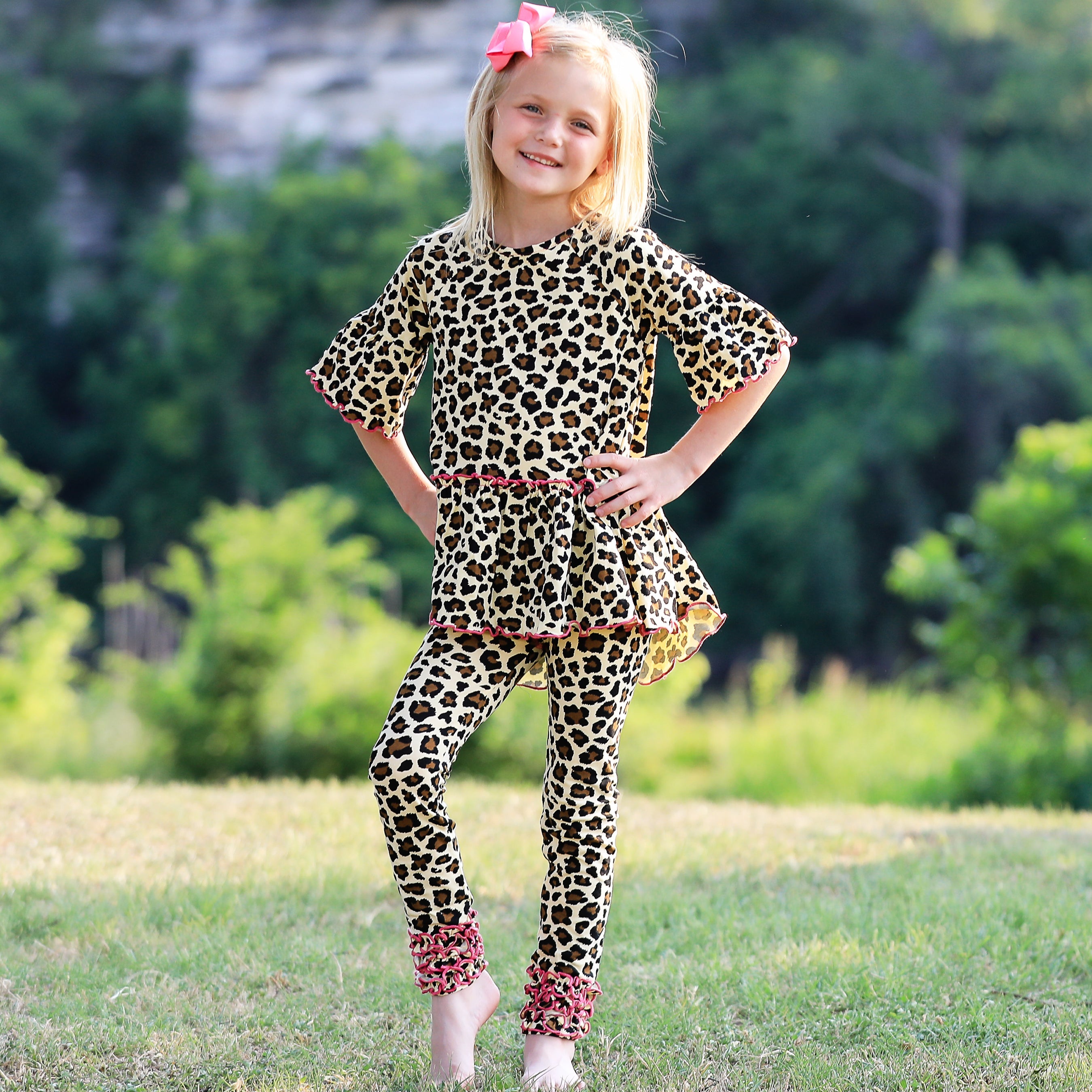Annloren Baby Toddler Big Girls Boutique Leopard Ruffle Butt Leggings