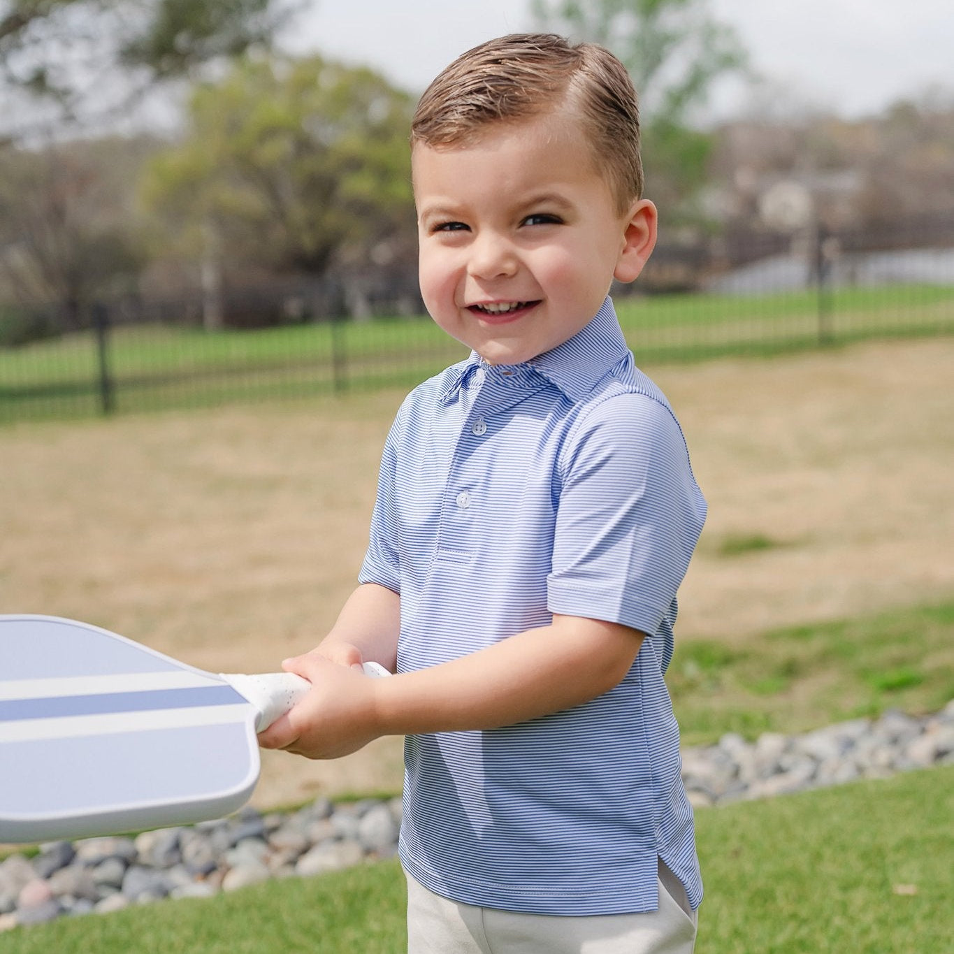 Will Boys' Golf Performance Polo Shirt - Blue Stripes