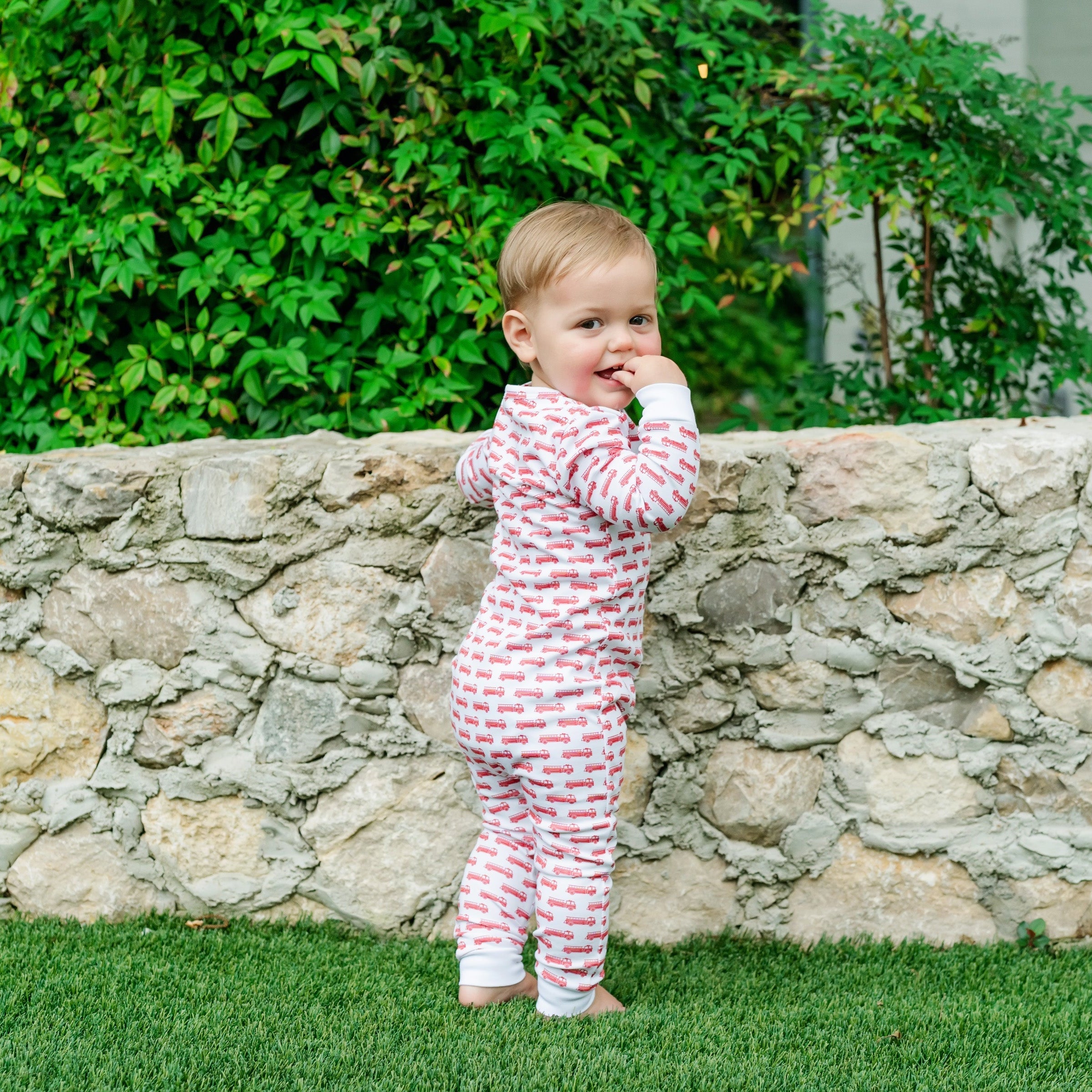 Parker Boys' Pima Cotton Zipper Pajama - Fire Truck Red