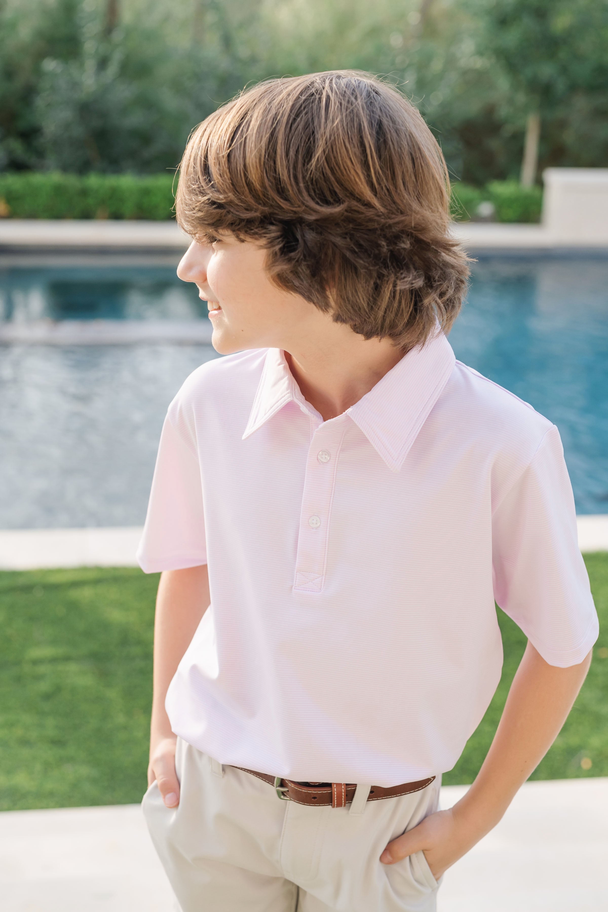 Will Boys' Performance Polo By Lh Sport - Pink Stripes