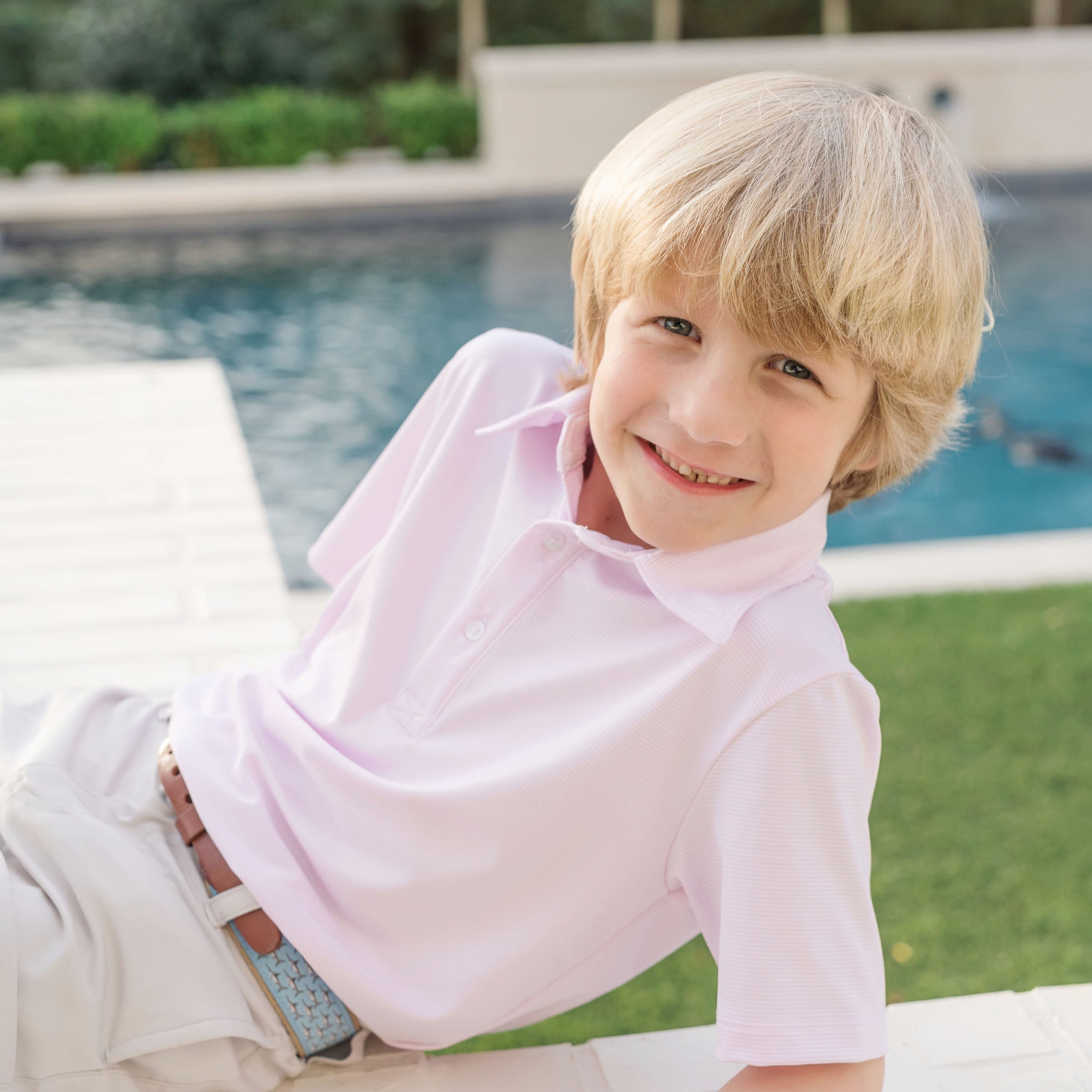 Will Boys' Performance Polo By Lh Sport - Pink Stripes