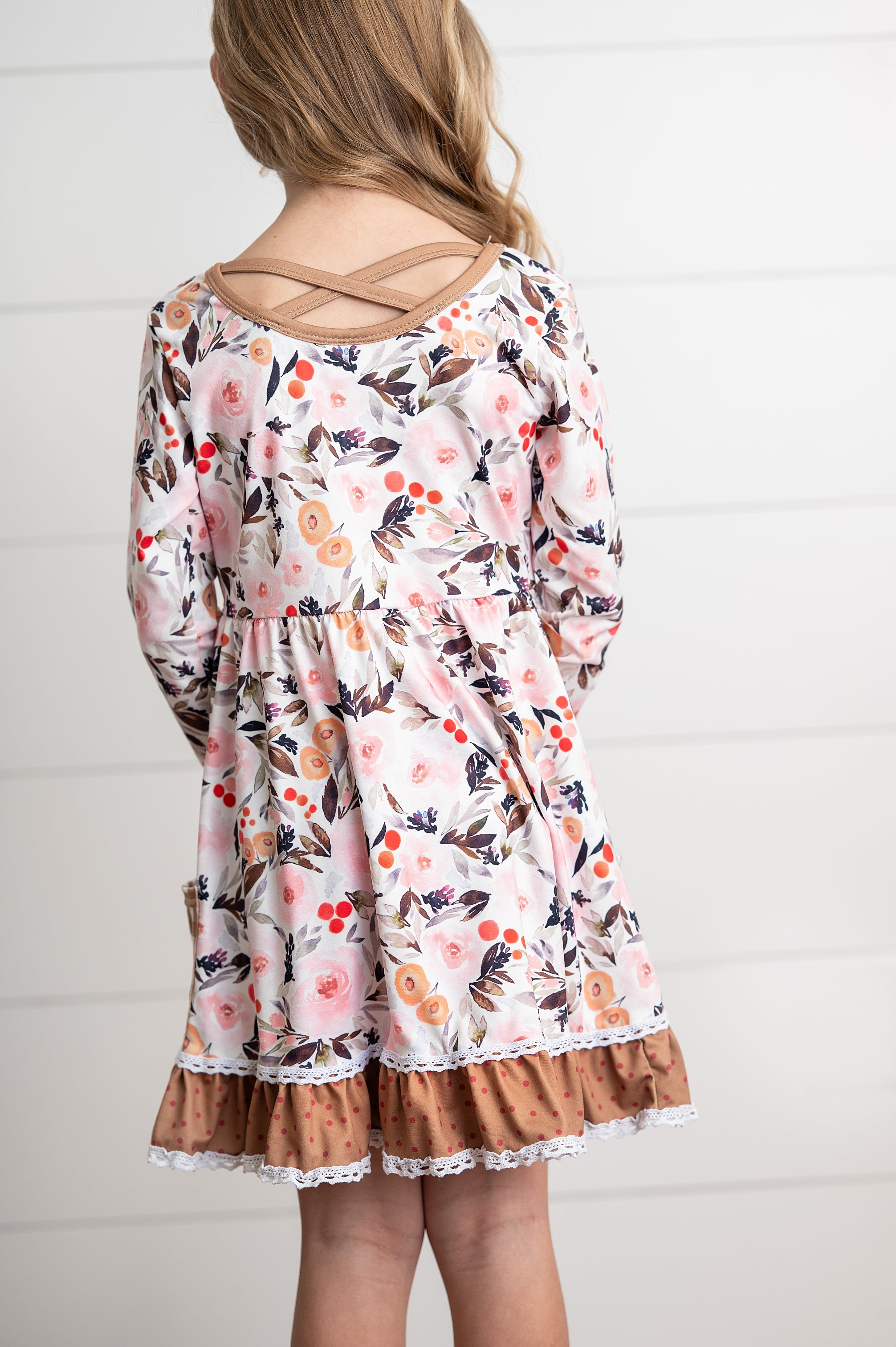 Brown Check Pocket Floral Dress