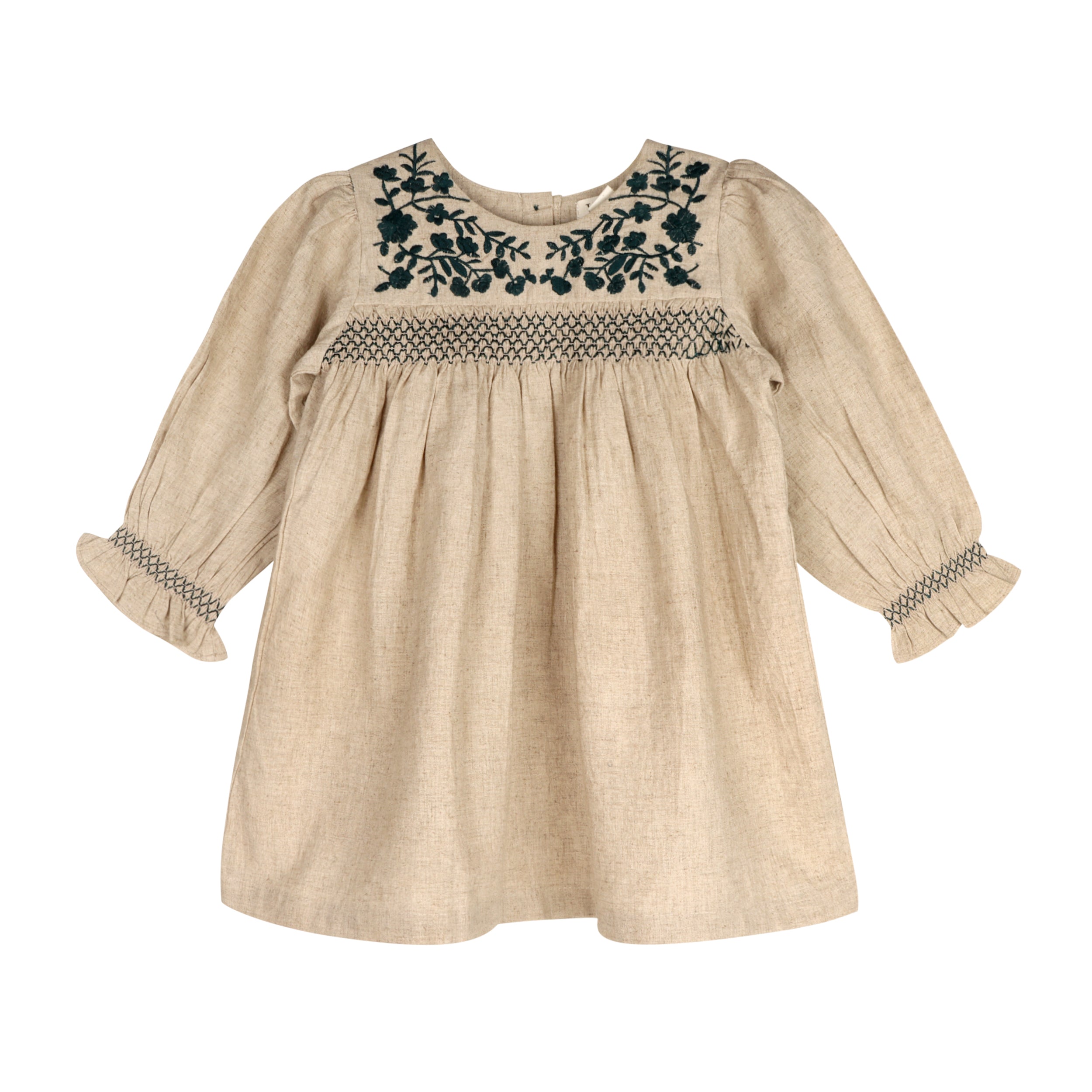 Meadow Breeze Linen Embroidered Oasis dress