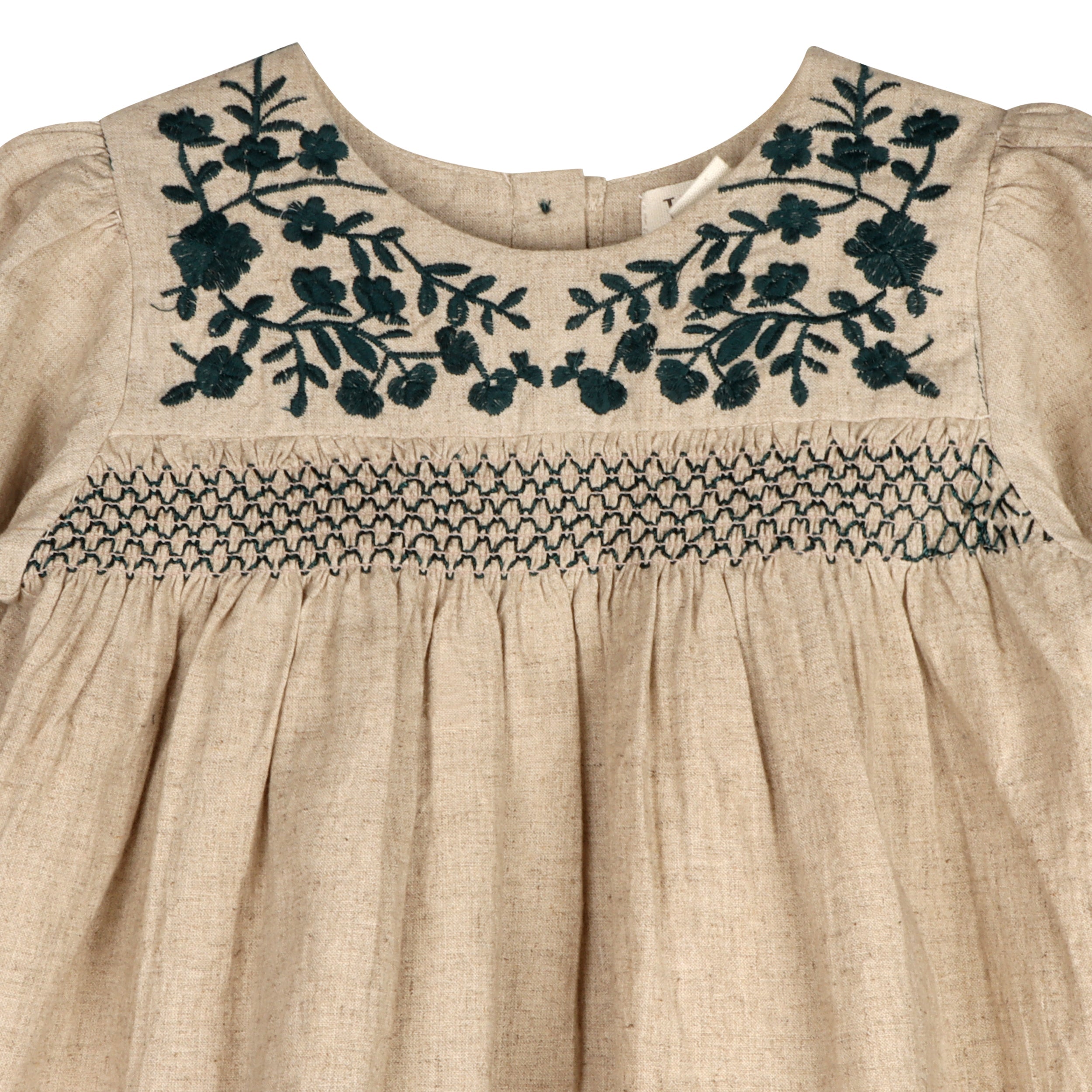 Meadow Breeze Linen Embroidered Oasis dress