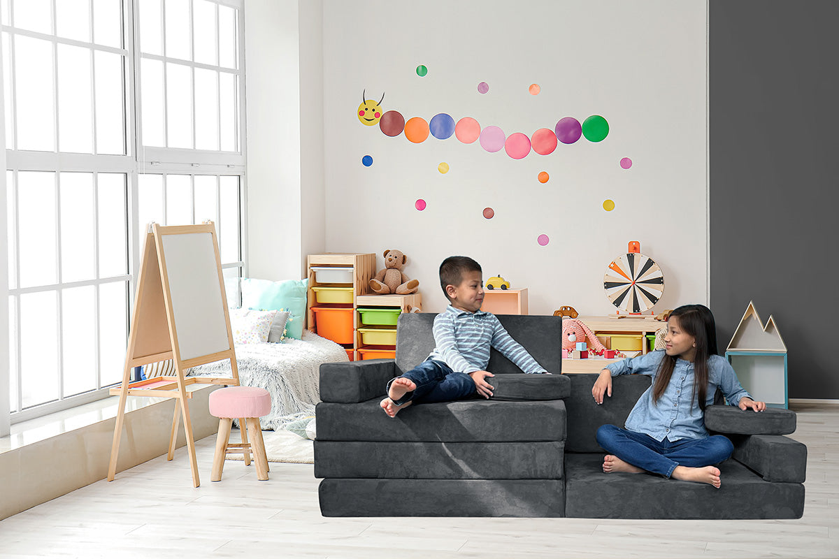 10 Piece Large Soft Furniture Playset Modular Microsuede Foam Play Couch For Creative Kids