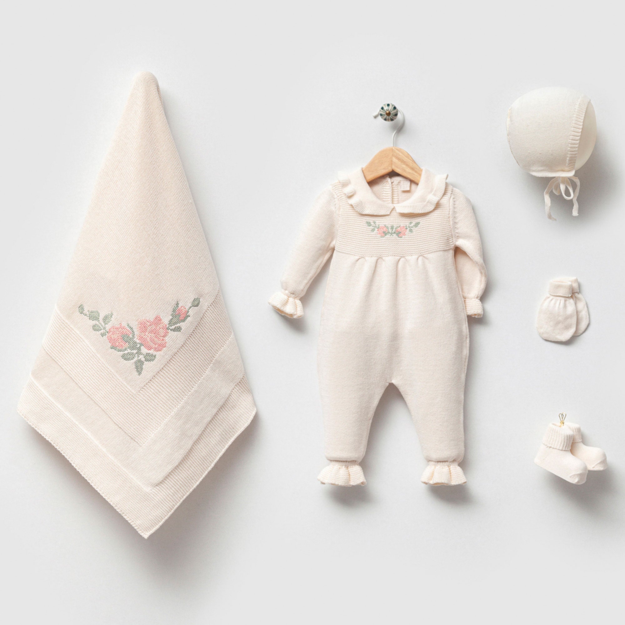 Alicia Cream Newborn Knitwear Coming Home Set (5 Pcs)