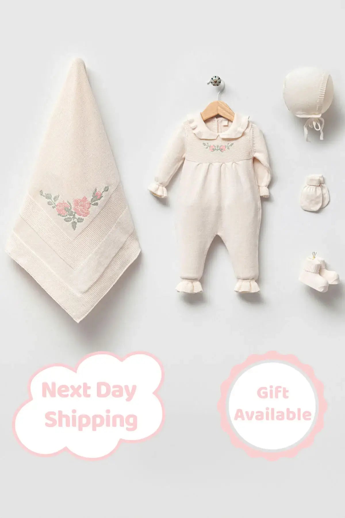 Alicia Cream Newborn Knitwear Coming Home Set (5 Pcs)