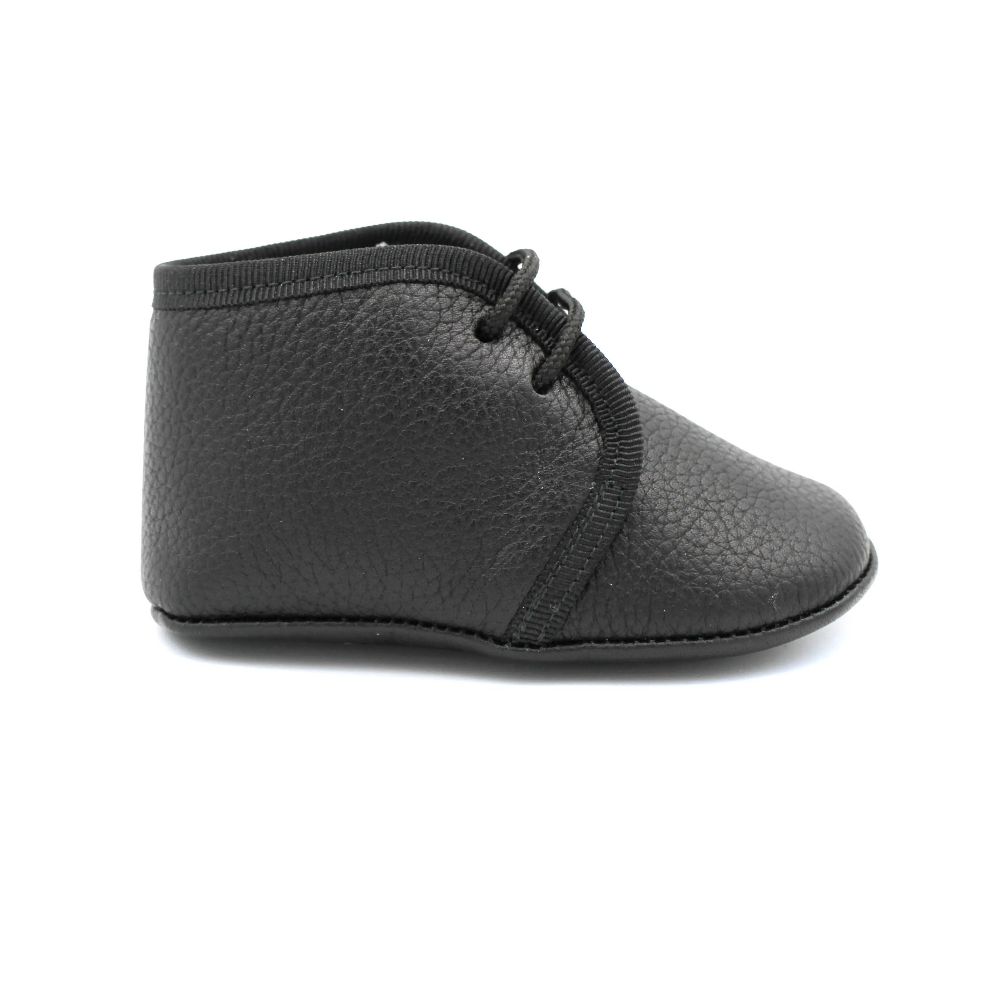 Andres- Black Leather Baby Booties