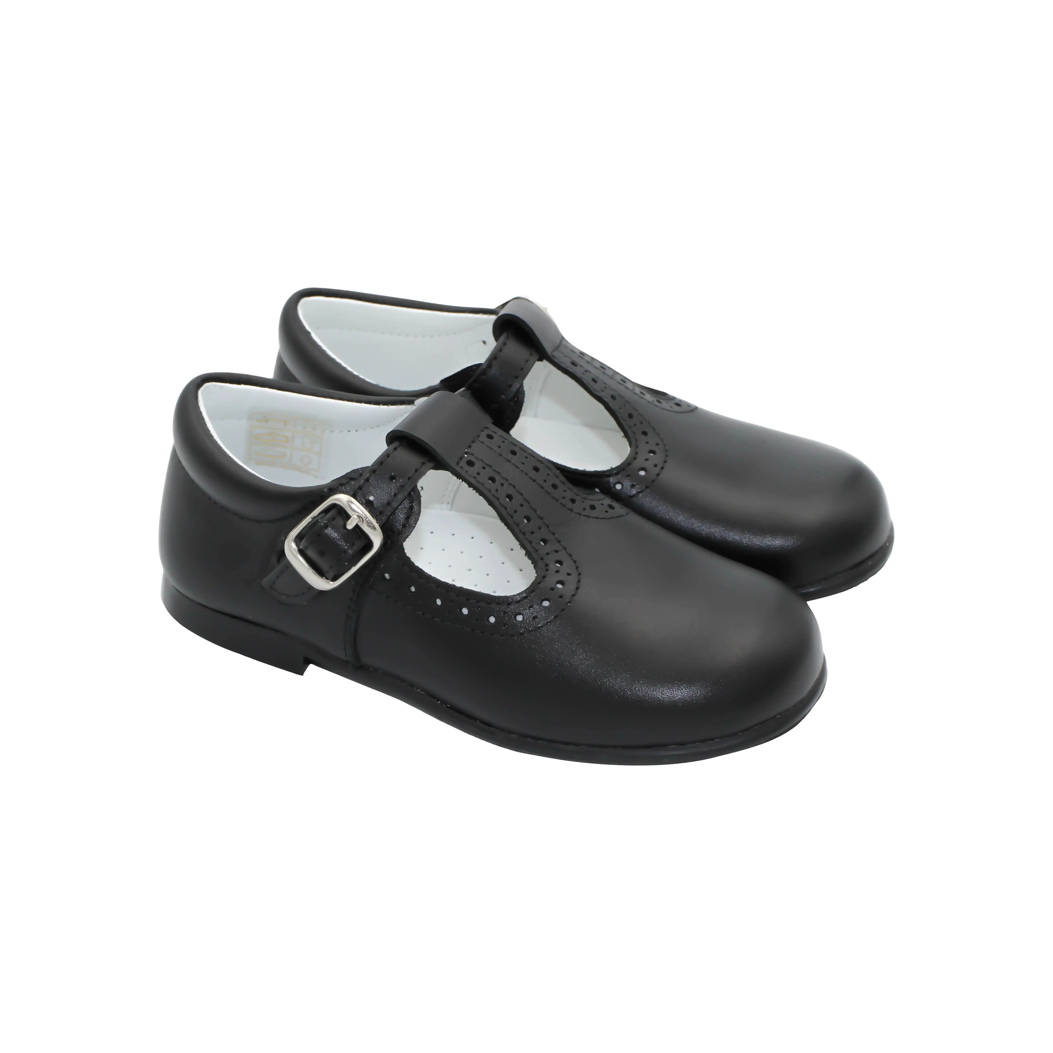 Antonio- Black Leather T-bar Shoes