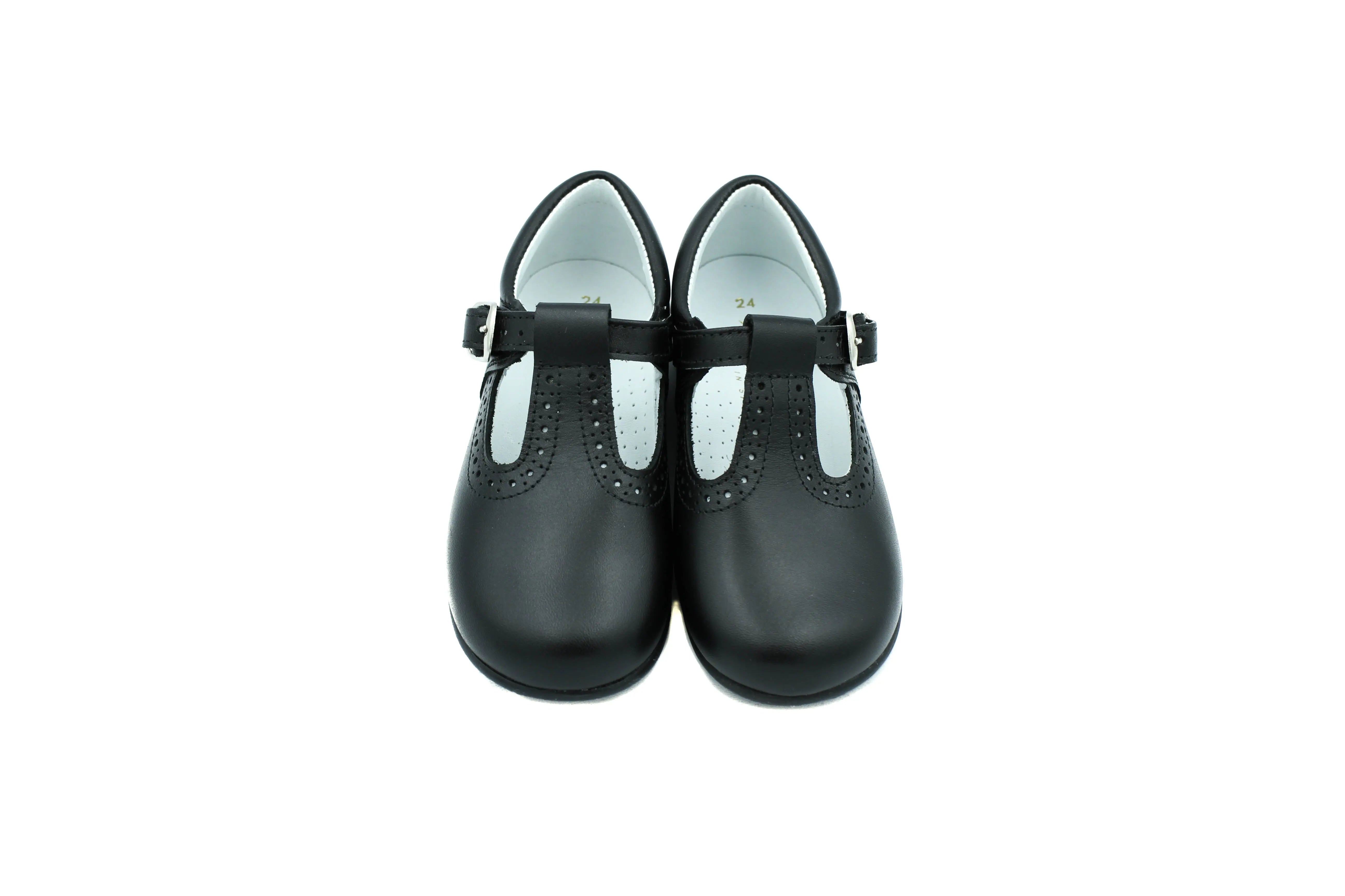 Antonio- Black Leather T-bar Shoes