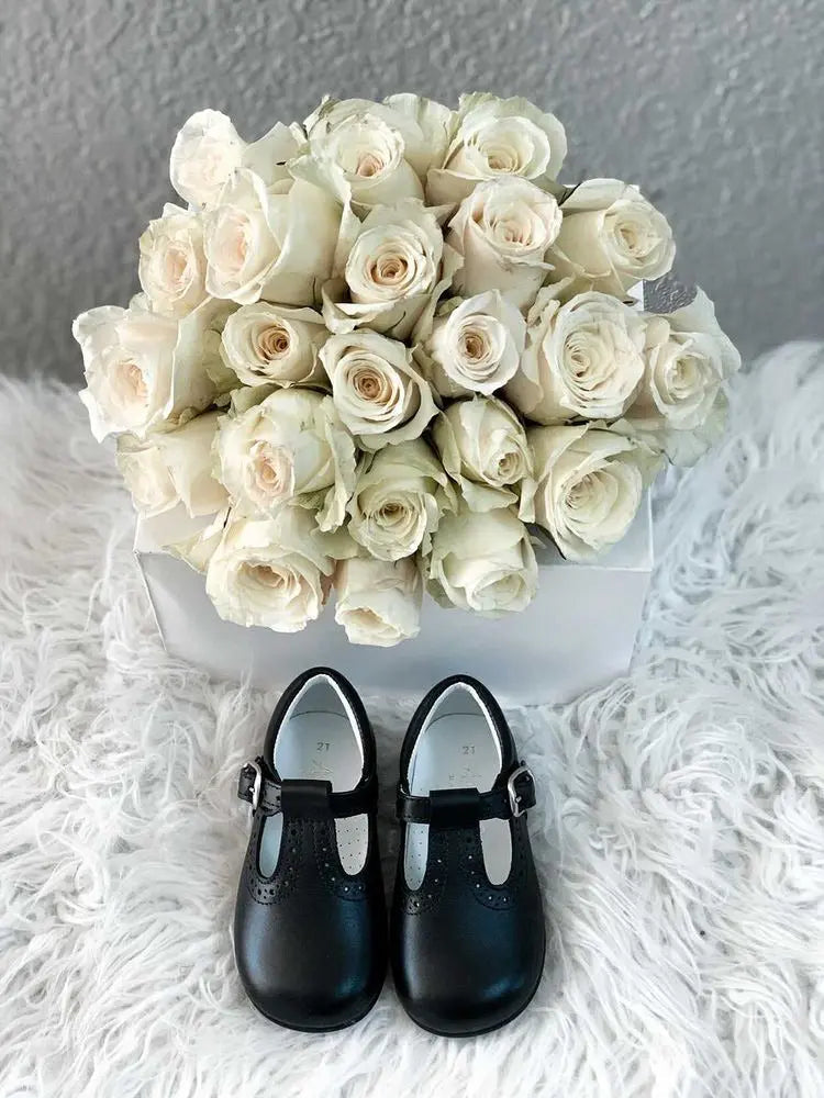 Antonio- Black Leather T-bar Shoes