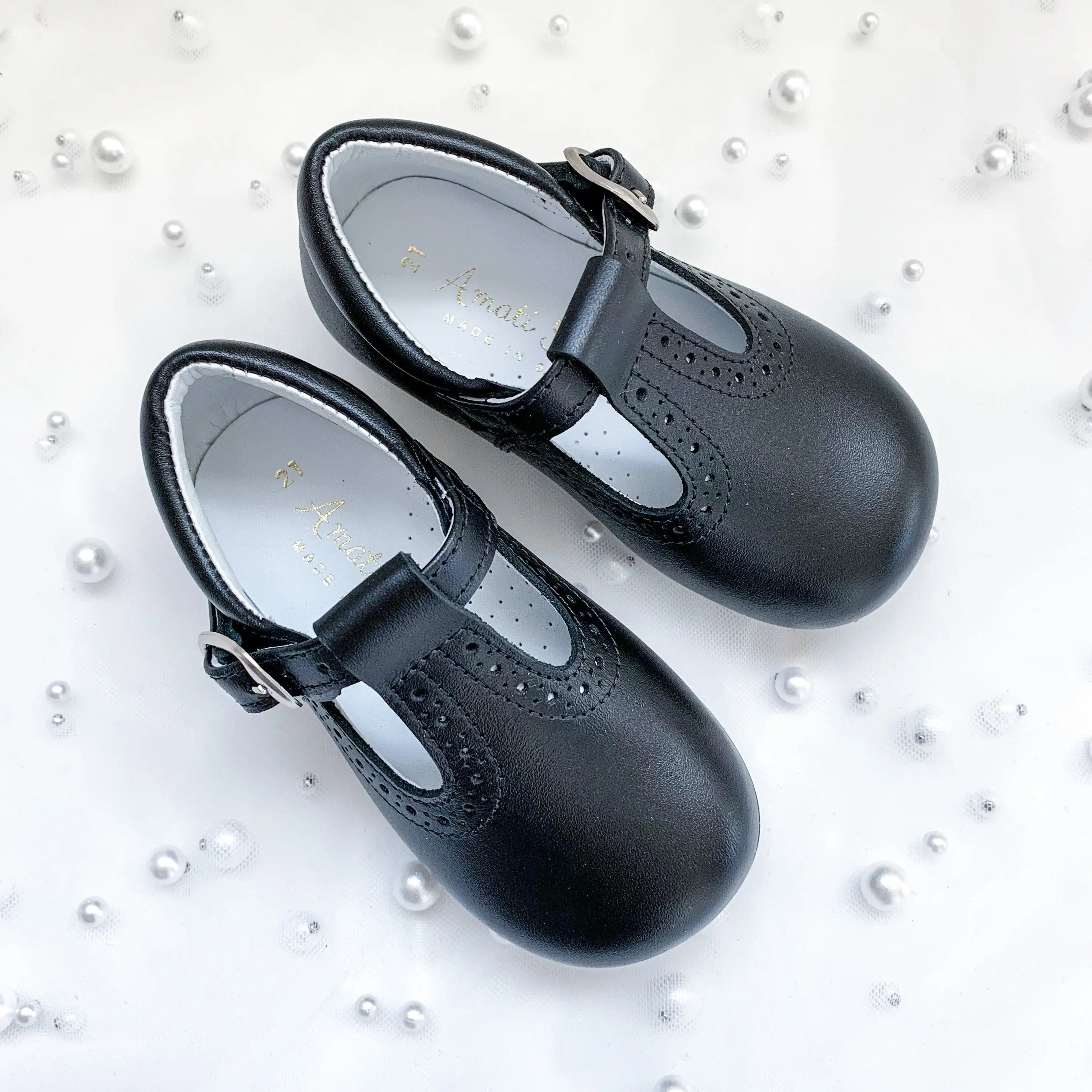 Antonio- Black Leather T-bar Shoes