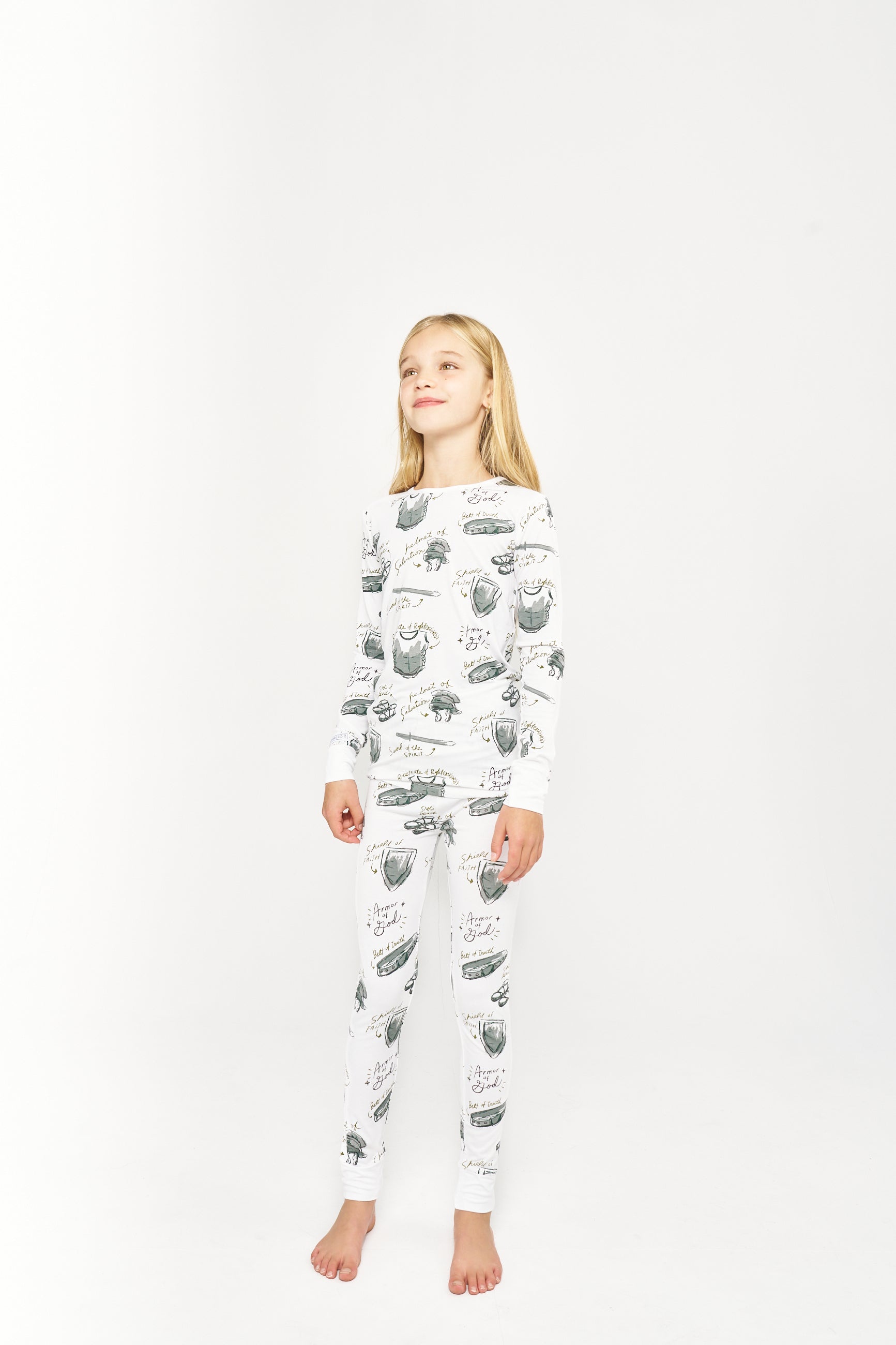 Armor Of God White Pj Long Sleeve & Pants Set Bamboo